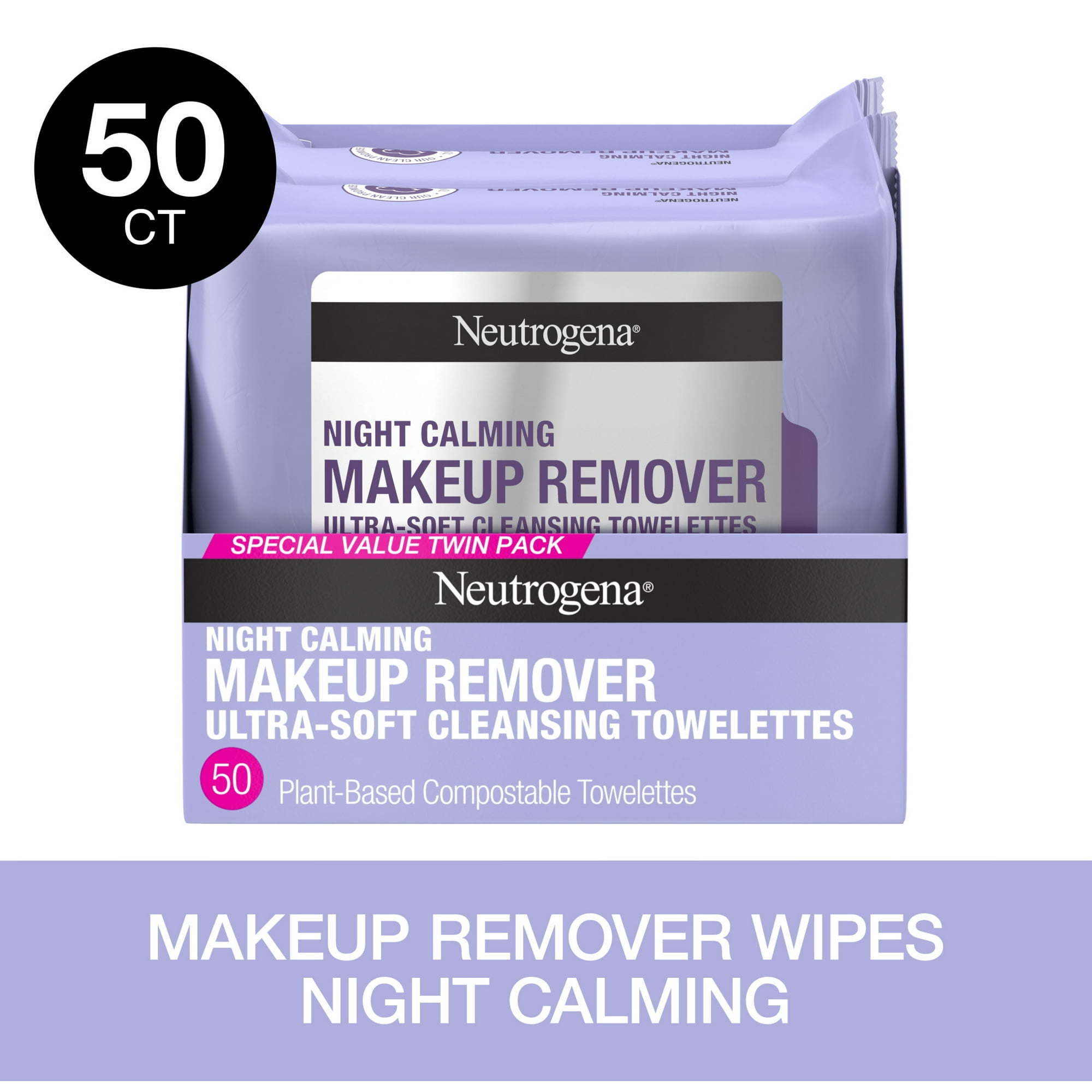 Neutrogena Makeup Remover Night Calming Wipes & Face Cleansing Towelettes, 25 Ct, 2 pack - VINE GLOBAL