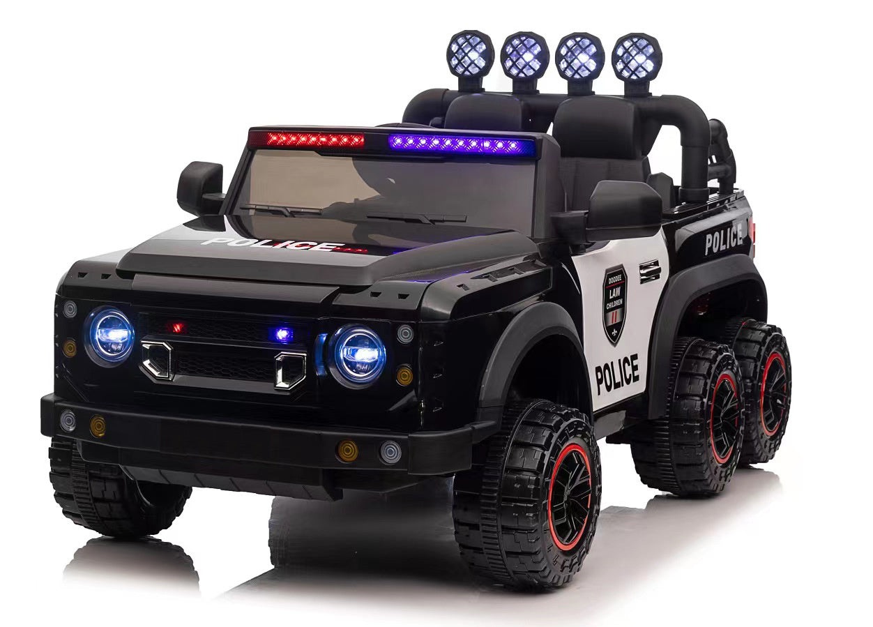 24v Kids ride on police car W/Parents Remote Control,anti-collision bar,Front& top alarm light design,Police car sticker,megaphone,three-speed,slow start,Four wheel suspension. - VINE GLOBAL