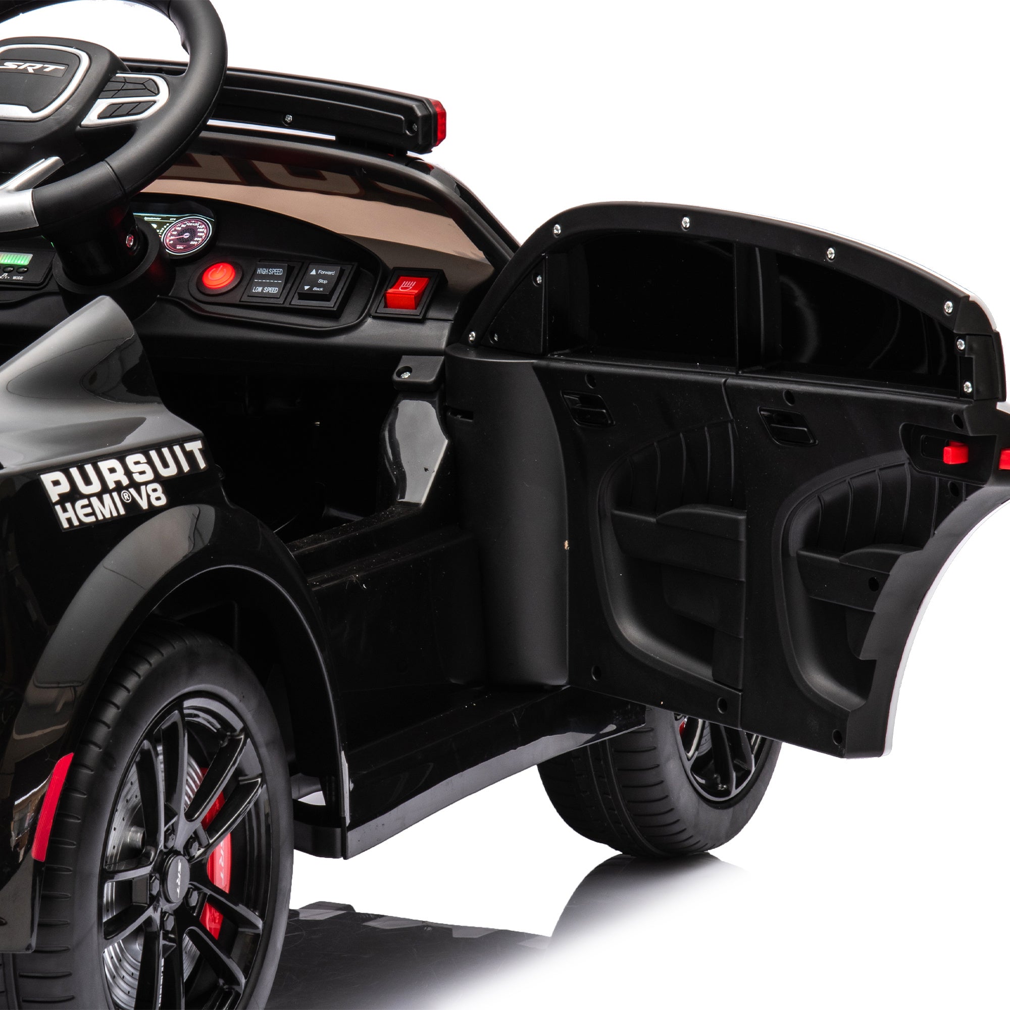 24v Kids ride on police car W/Parents Remote Control,anti-collision bar,Front& top alarm light design,Police car sticker,megaphone,three-speed,slow start,Four wheel suspension. - VINE GLOBAL