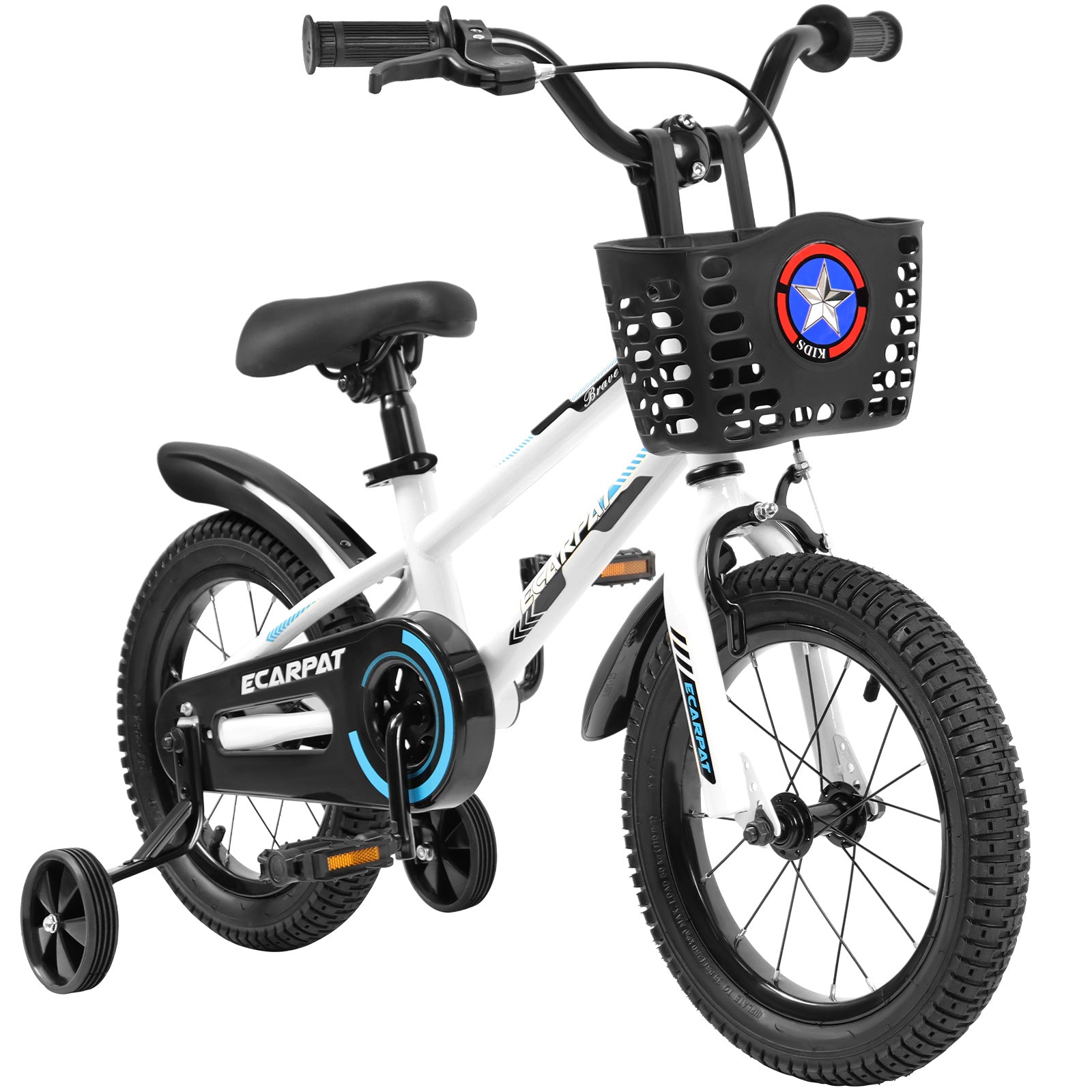 C14111A Kids Bike 14 inch for Boys & Girls with Training Wheels, Freestyle Kids' Bicycle with Bell,Basket and fender. - VINE GLOBAL