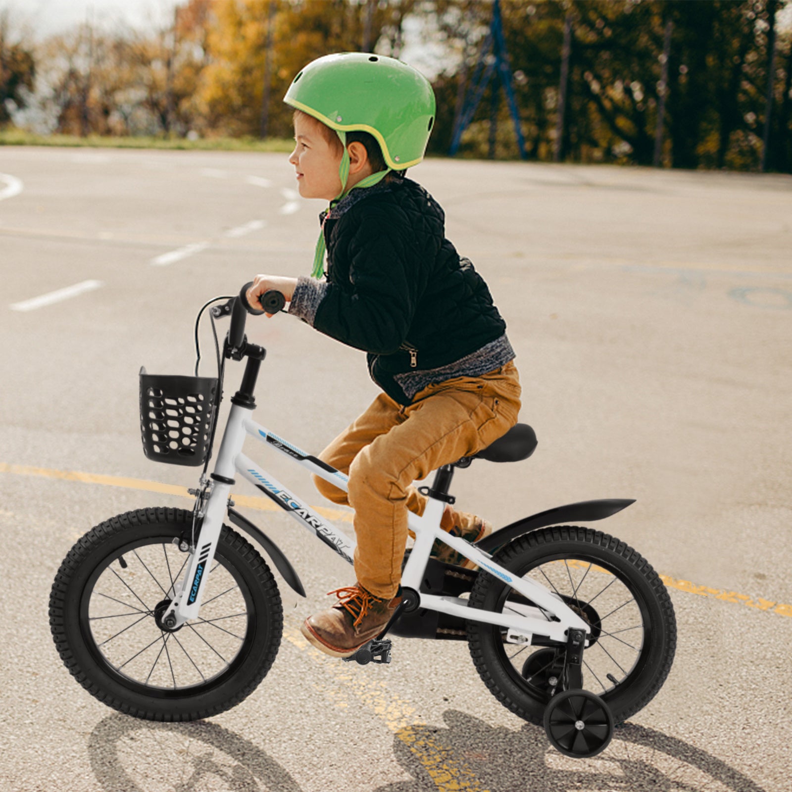 C14111A Kids Bike 14 inch for Boys & Girls with Training Wheels, Freestyle Kids' Bicycle with Bell,Basket and fender. - VINE GLOBAL