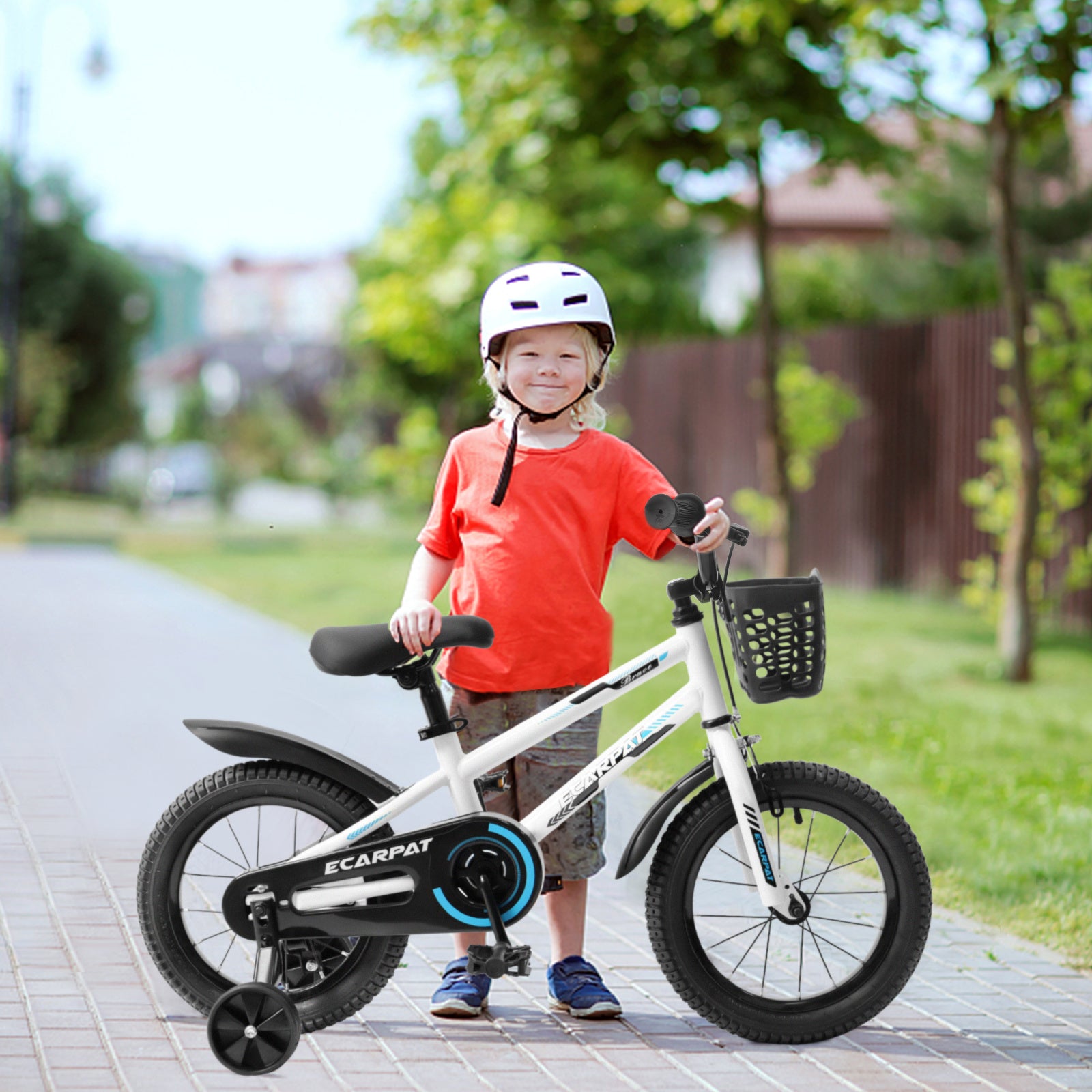 C14111A Kids Bike 14 inch for Boys & Girls with Training Wheels, Freestyle Kids' Bicycle with Bell,Basket and fender. - VINE GLOBAL