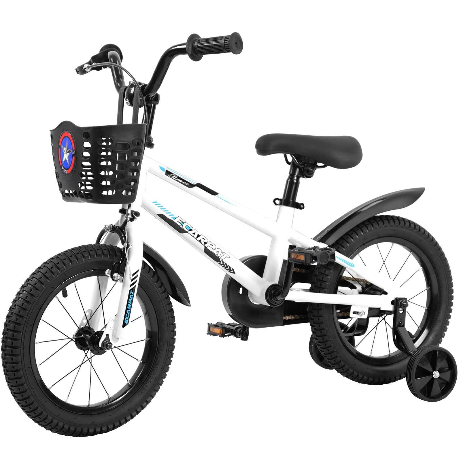 C14111A Kids Bike 14 inch for Boys & Girls with Training Wheels, Freestyle Kids' Bicycle with Bell,Basket and fender. - VINE GLOBAL