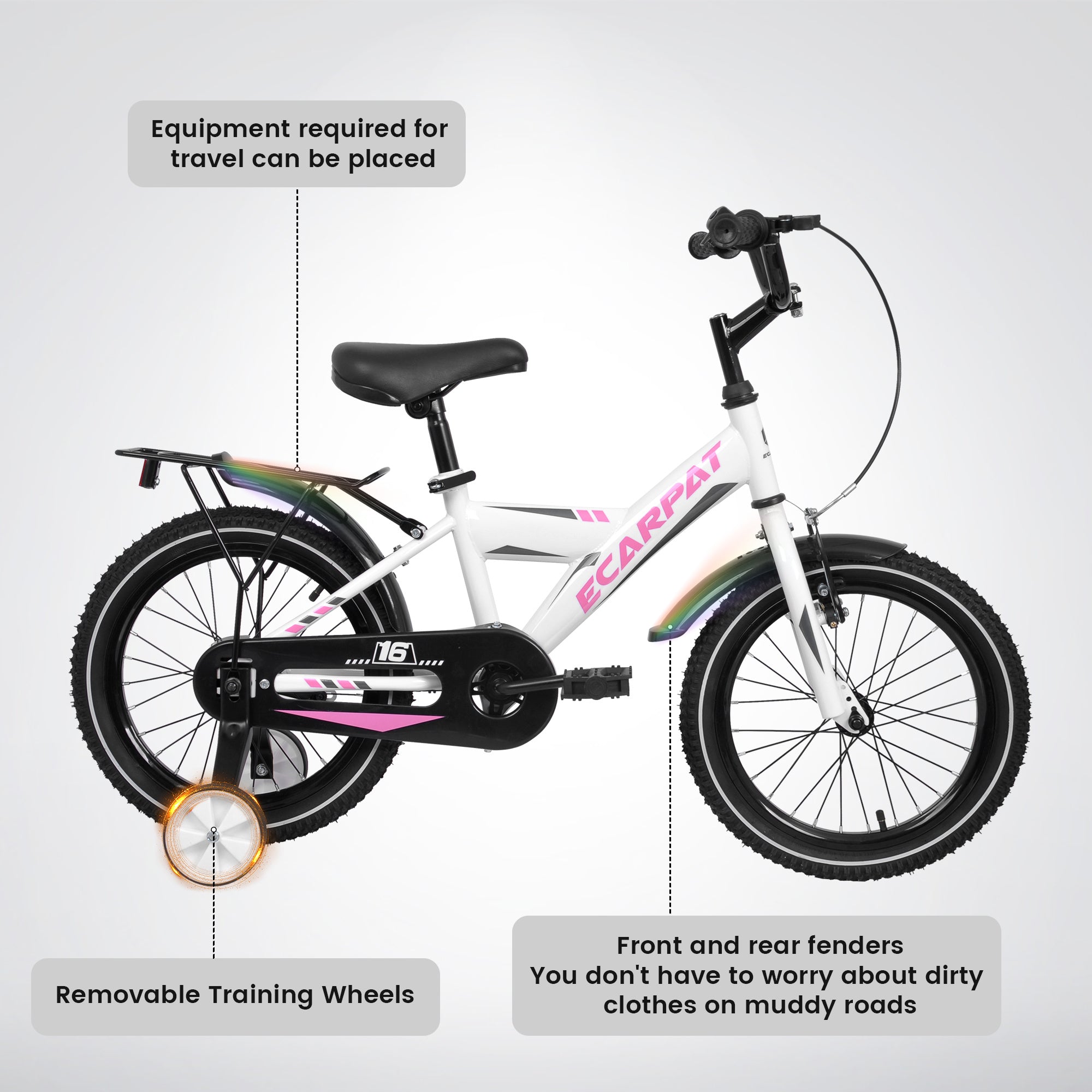 A14115 Kids Bike 14 inch for Boys & Girls with Training Wheels, Freestyle Kids' Bicycle with fender and carrier. - VINE GLOBAL