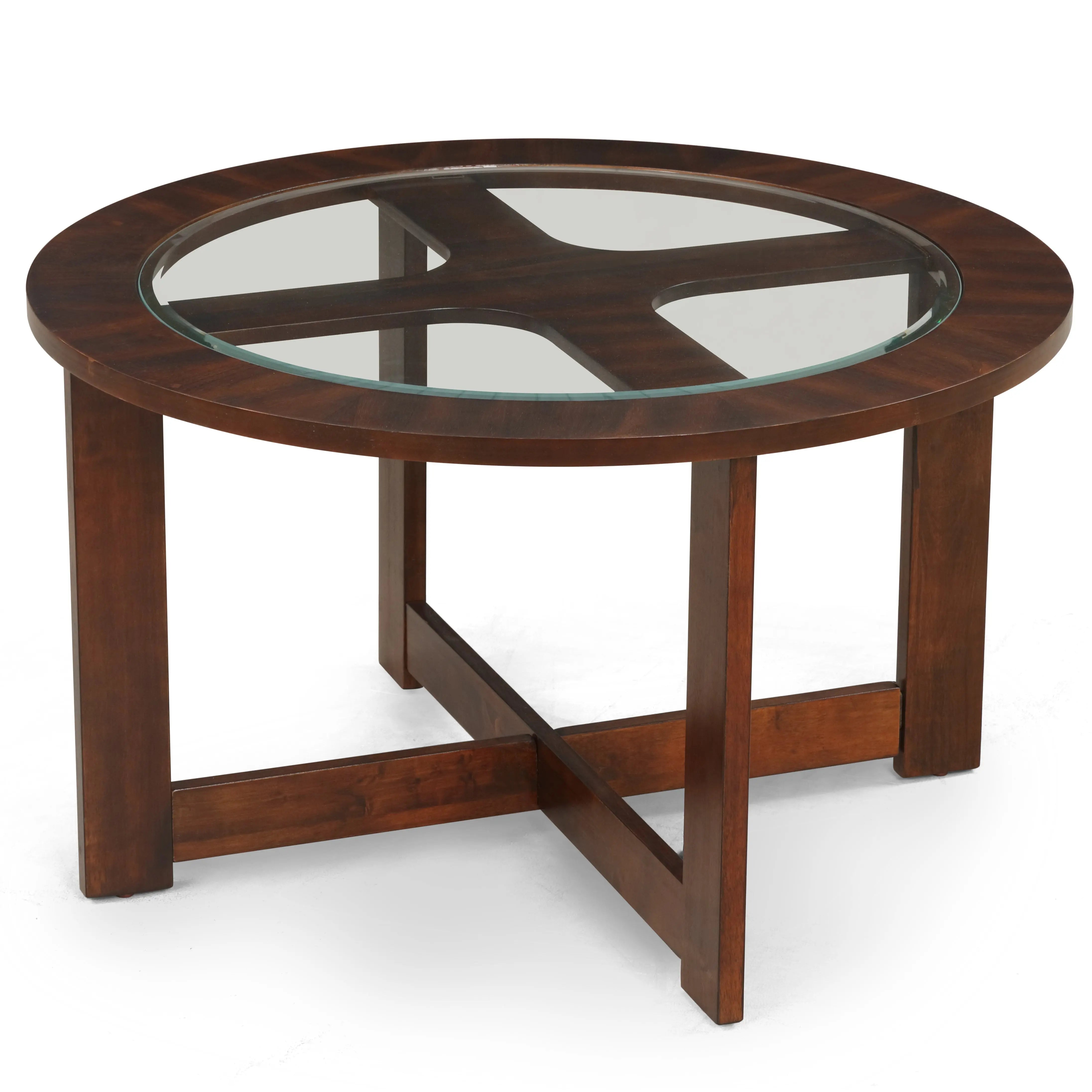 Cylina Solid Wood Glass Top Round Table Set, Coffee Table with 4 Stools - VINE GLOBAL