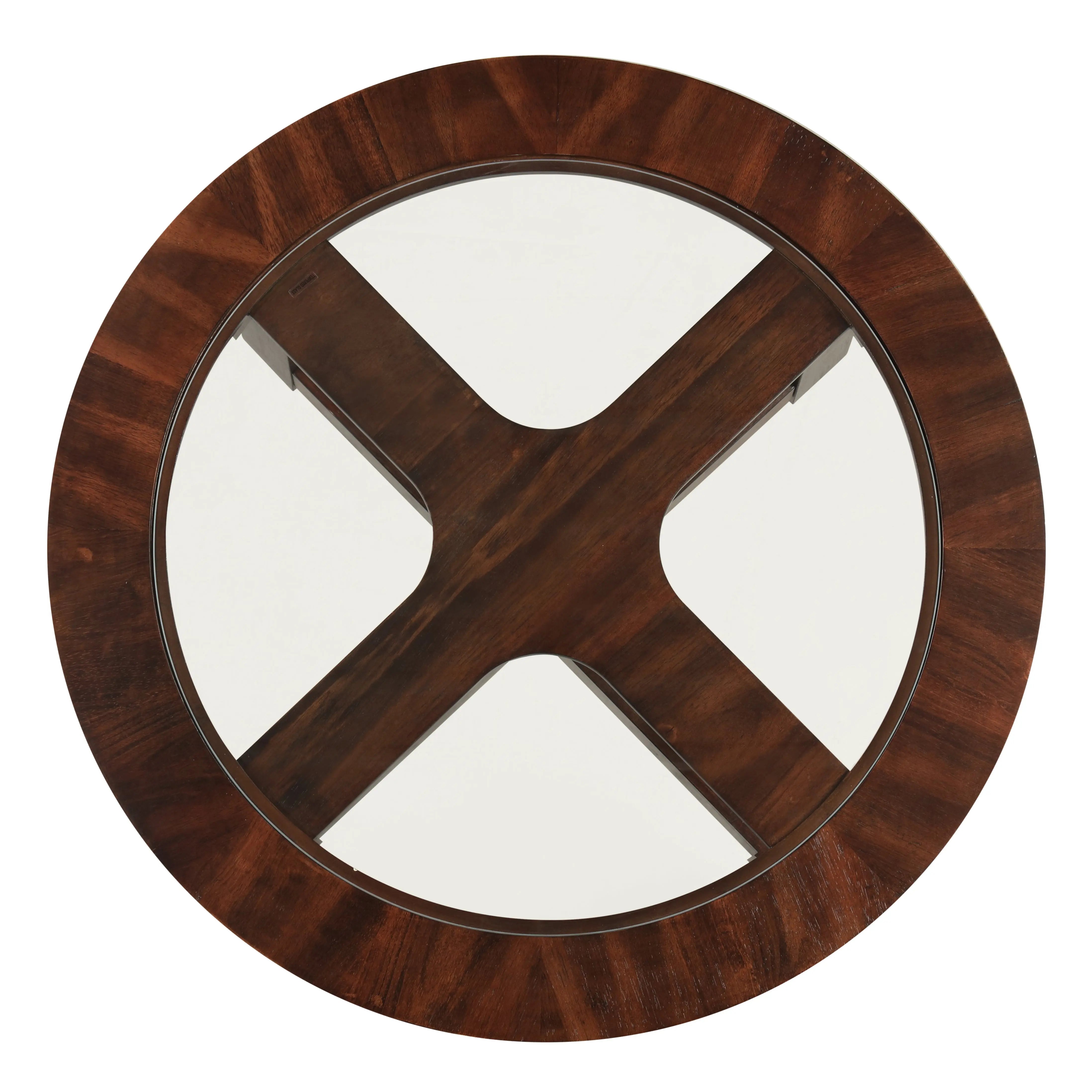 Cylina Solid Wood Glass Top Round Table Set, Coffee Table with 4 Stools - VINE GLOBAL