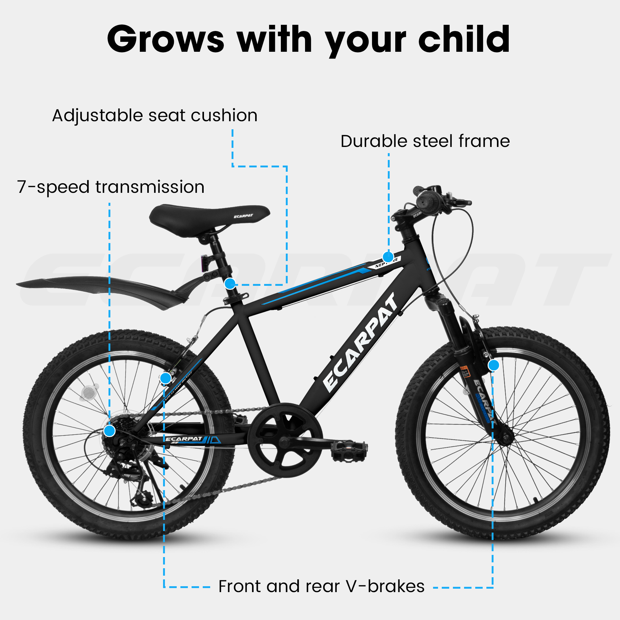 A20215F 20 inch kids bike shock absorber front plug 7 speed lever transmission + fender Universal for boys and girls - VINE GLOBAL