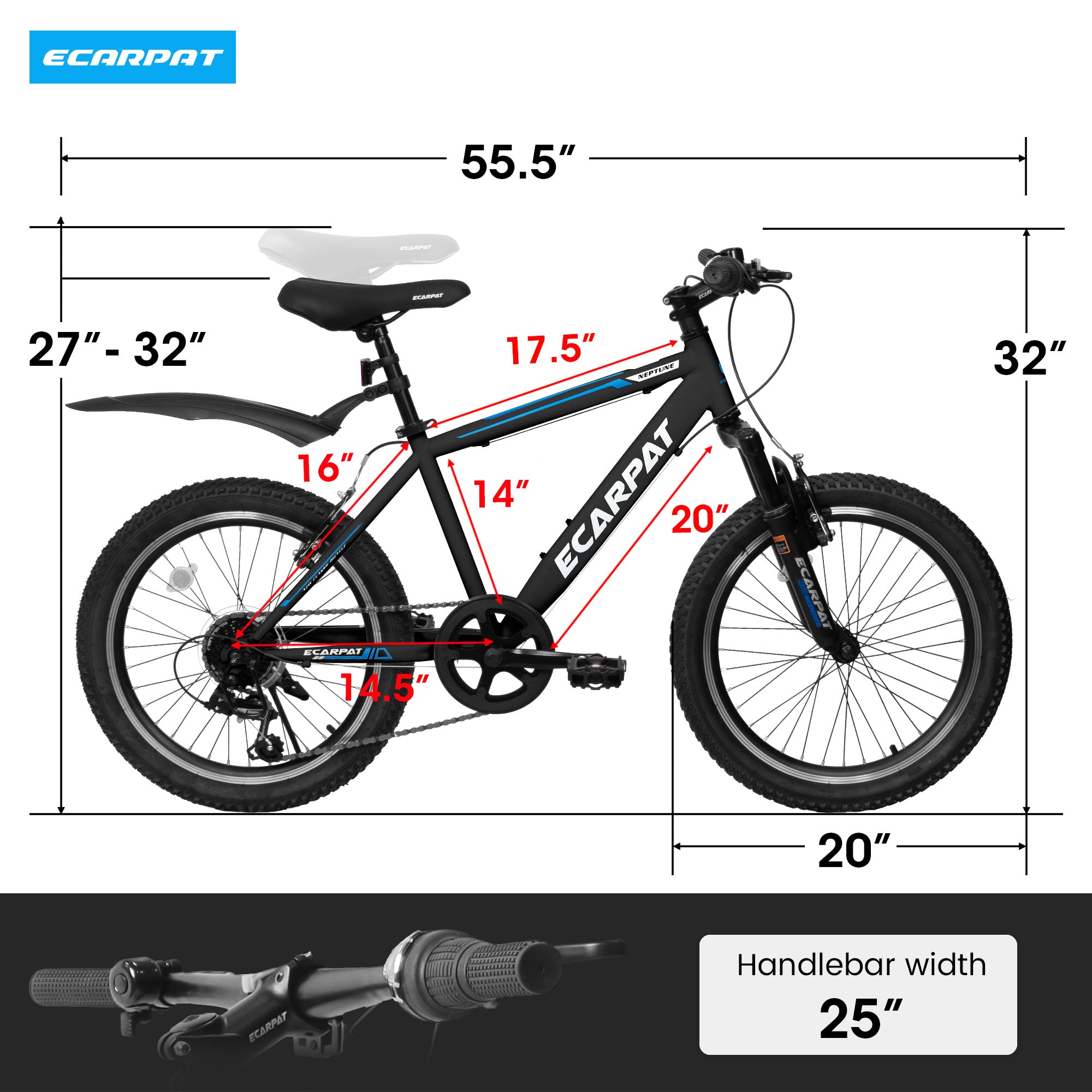 A20215F 20 inch kids bike shock absorber front plug 7 speed lever transmission + fender Universal for boys and girls - VINE GLOBAL