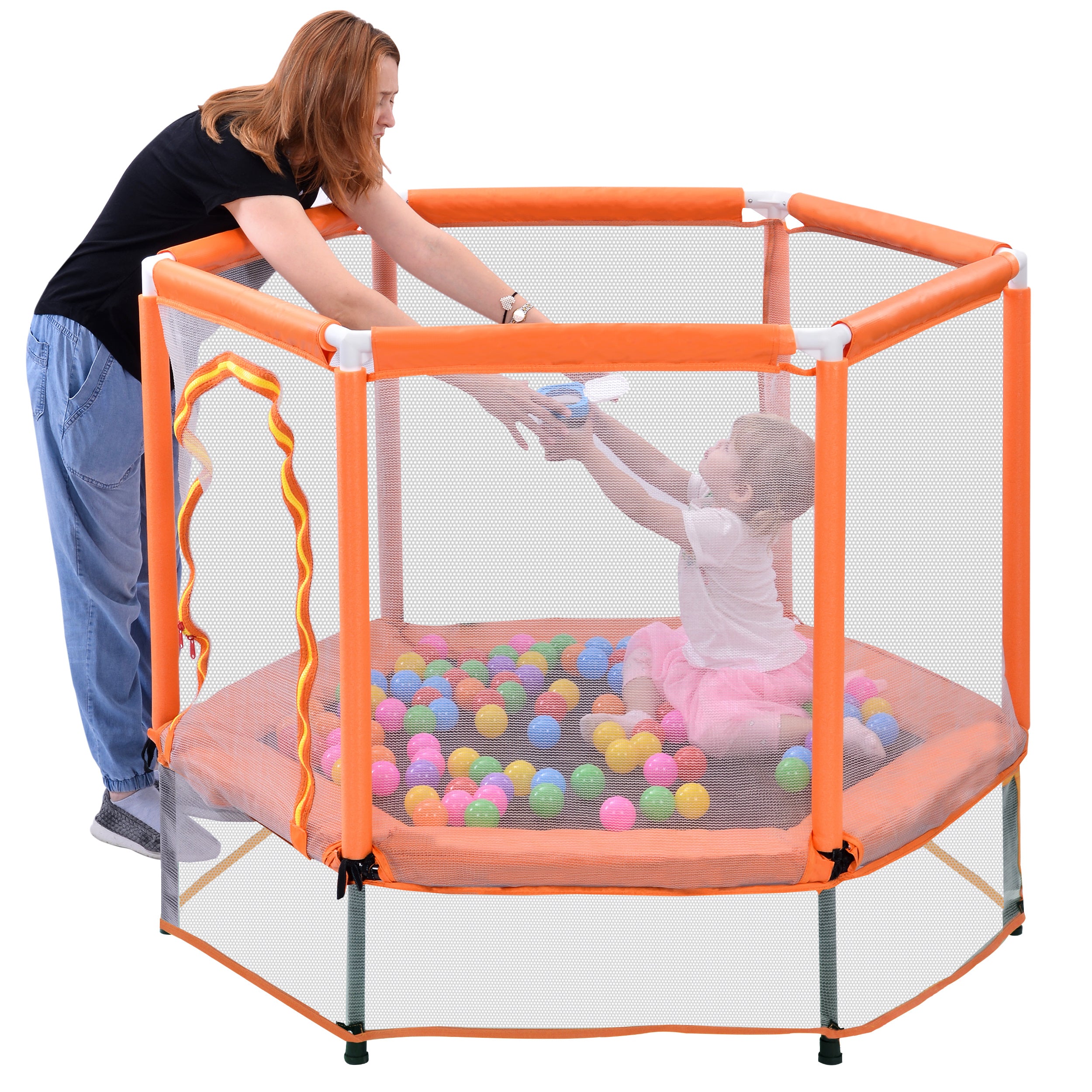 55'' Toddlers Trampoline with Safety Enclosure Net and Balls, Indoor Outdoor Mini Trampoline for Kids - VINE GLOBAL