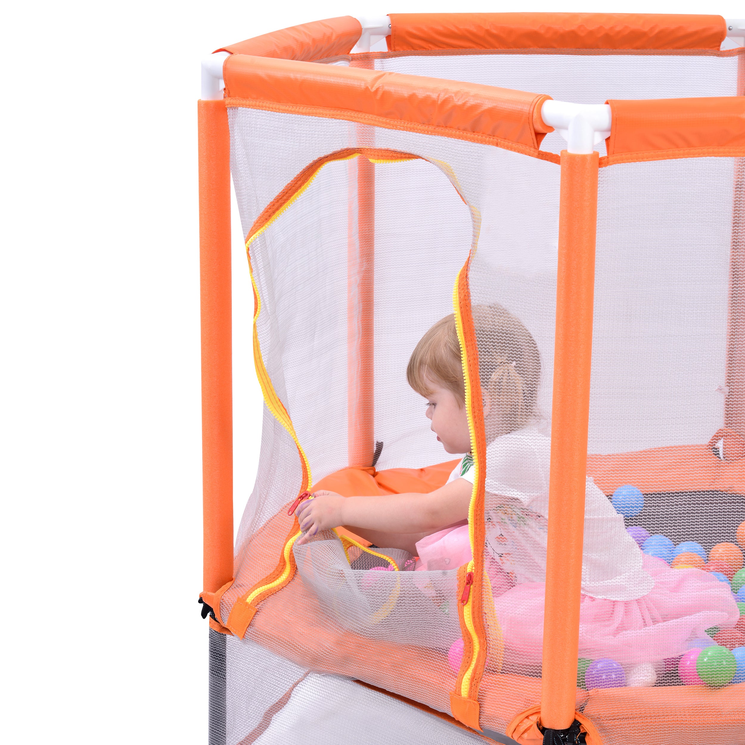 55'' Toddlers Trampoline with Safety Enclosure Net and Balls, Indoor Outdoor Mini Trampoline for Kids - VINE GLOBAL