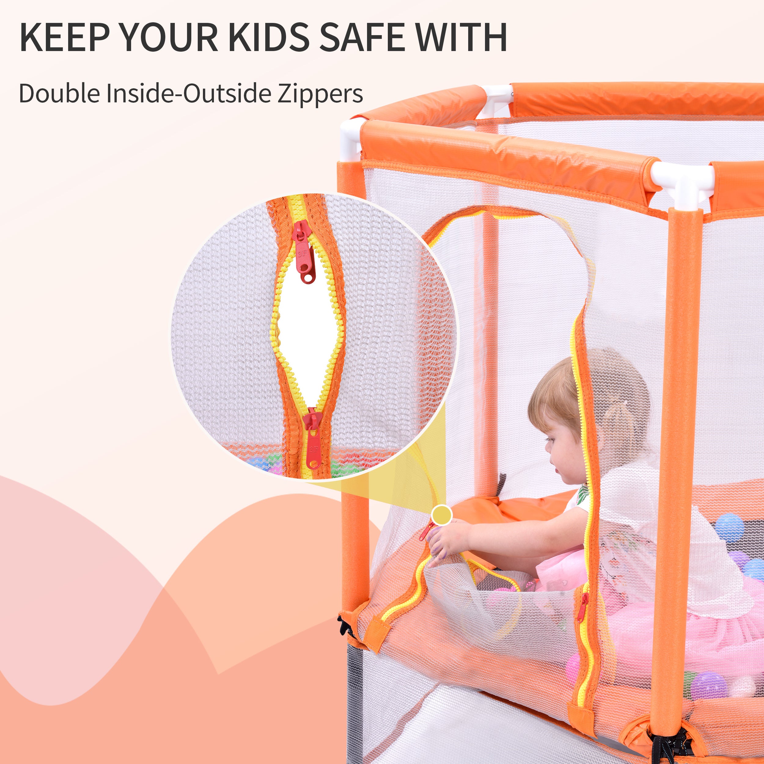 55'' Toddlers Trampoline with Safety Enclosure Net and Balls, Indoor Outdoor Mini Trampoline for Kids - VINE GLOBAL