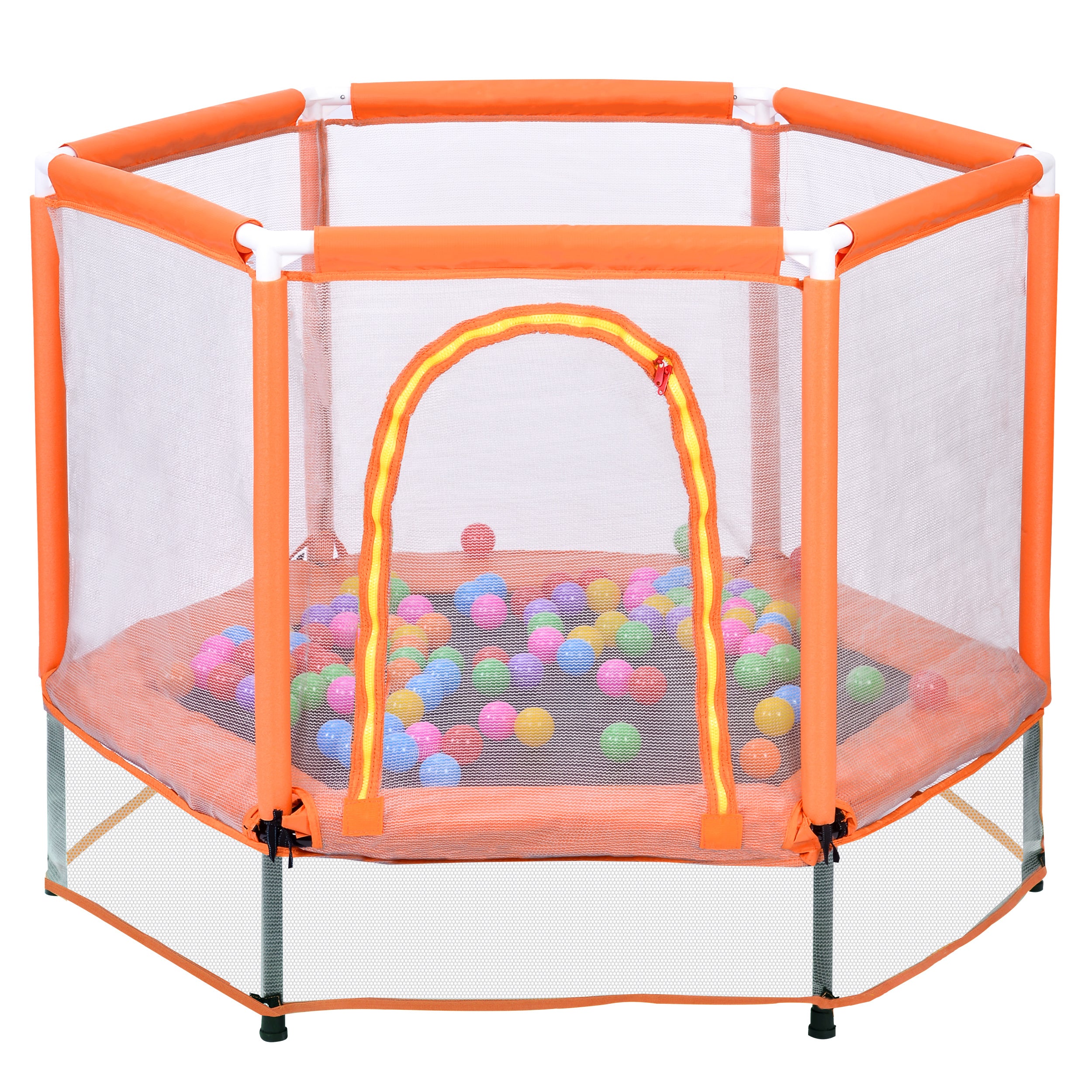 55'' Toddlers Trampoline with Safety Enclosure Net and Balls, Indoor Outdoor Mini Trampoline for Kids - VINE GLOBAL