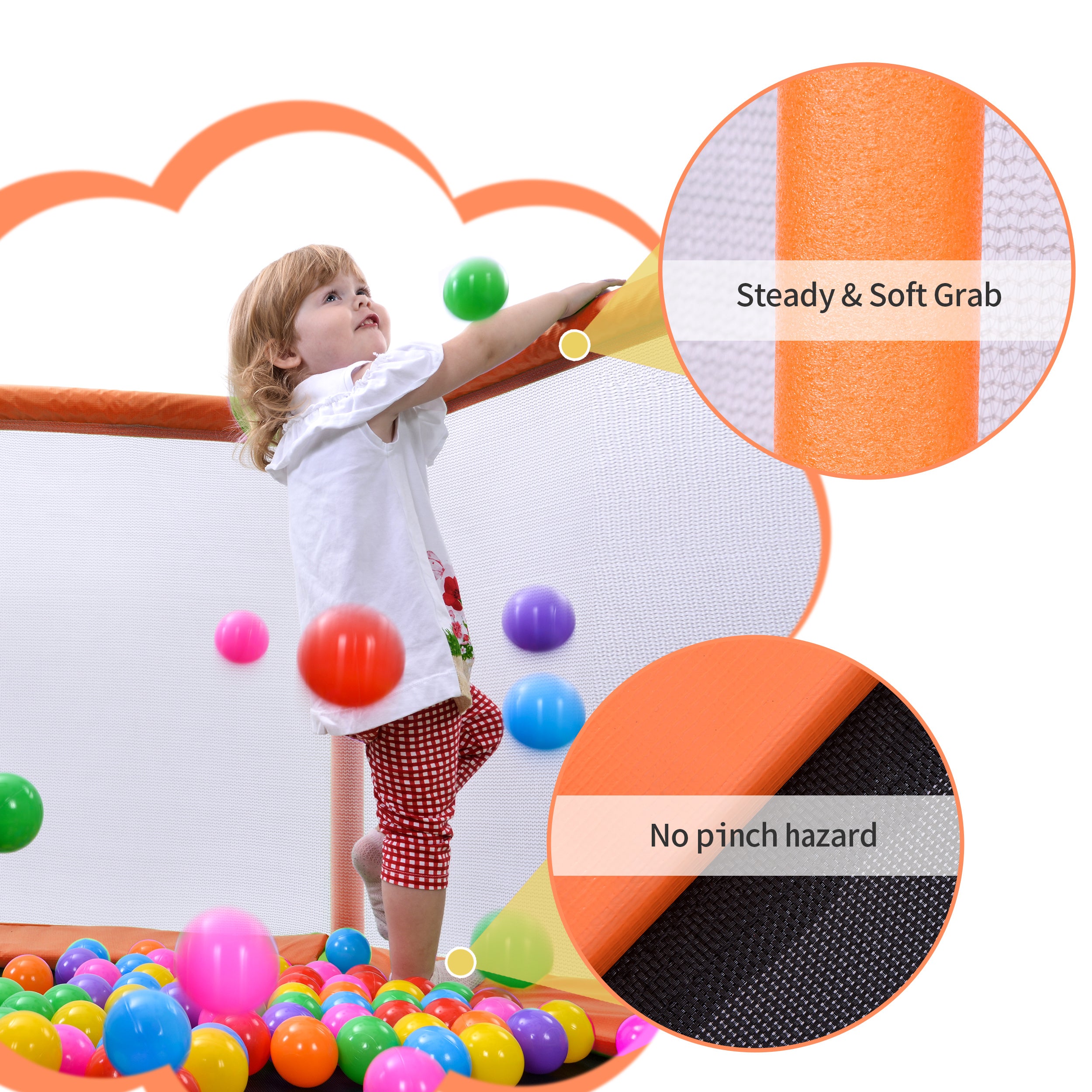 55'' Toddlers Trampoline with Safety Enclosure Net and Balls, Indoor Outdoor Mini Trampoline for Kids - VINE GLOBAL