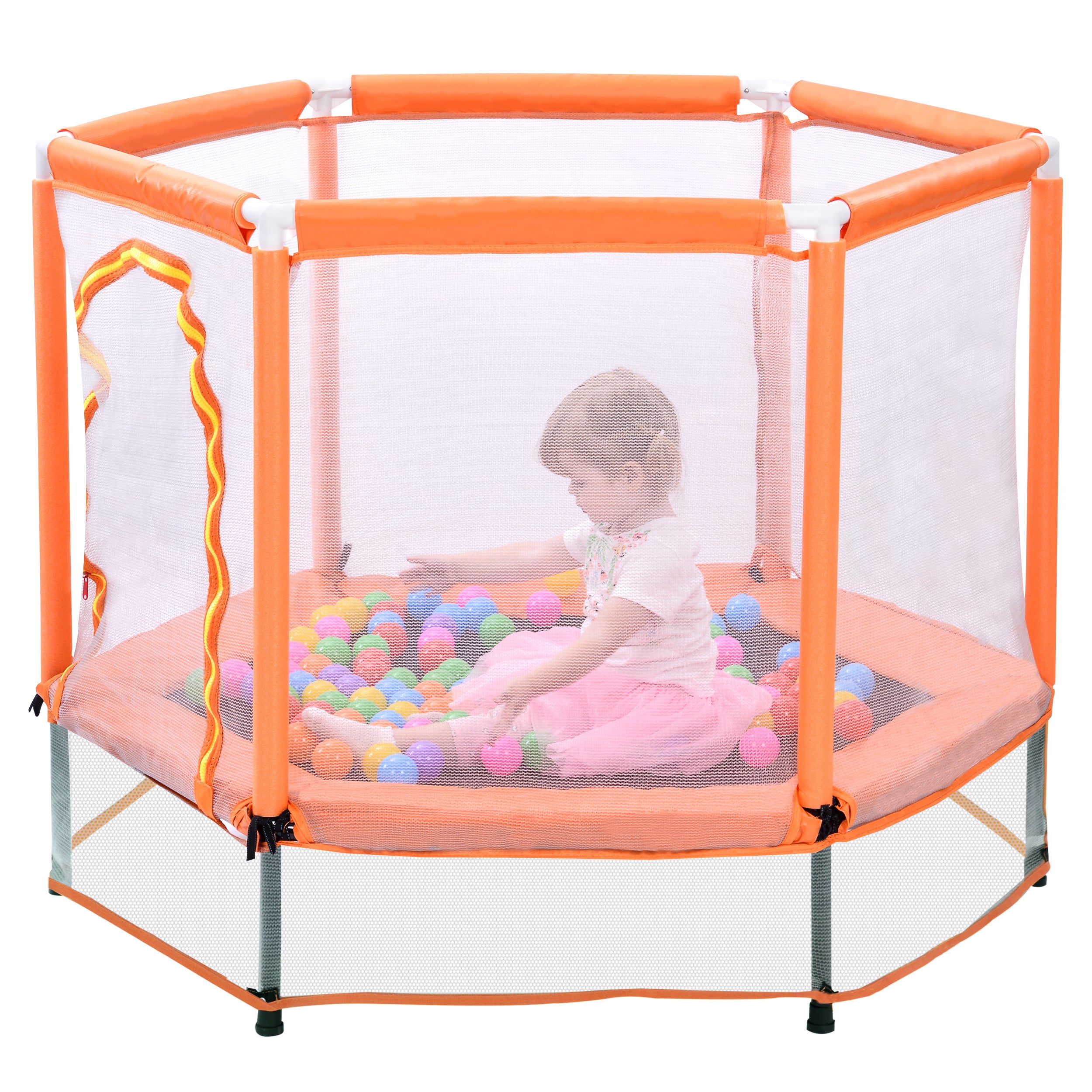 55'' Toddlers Trampoline with Safety Enclosure Net and Balls, Indoor Outdoor Mini Trampoline for Kids - VINE GLOBAL