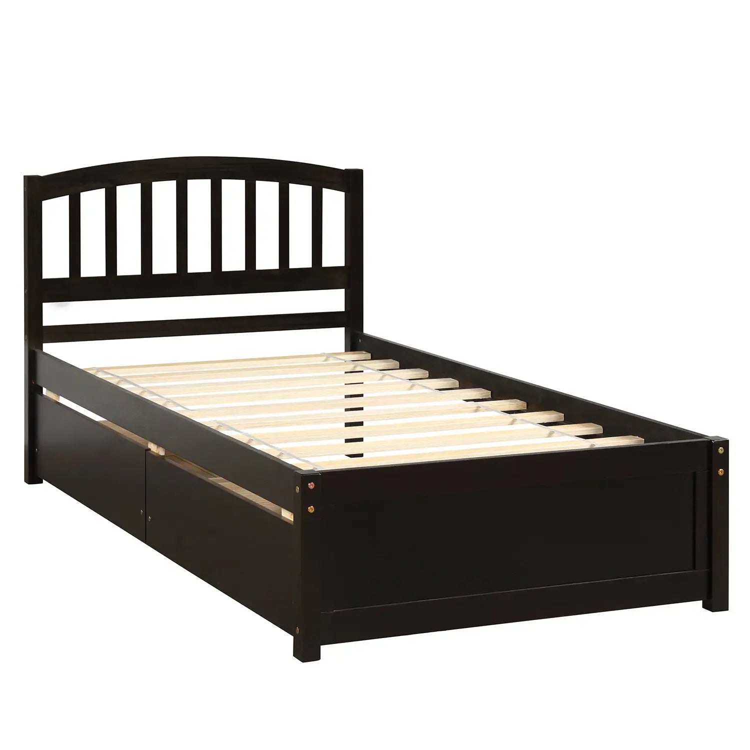 Twin Platform Storage Bed Wood Bed Frame with Two Drawers and Headboard, Espresso(Previous SKU: SF000062PAA) - VINE GLOBAL