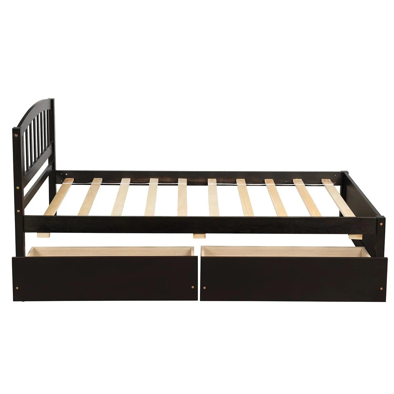 Twin Platform Storage Bed Wood Bed Frame with Two Drawers and Headboard, Espresso(Previous SKU: SF000062PAA) - VINE GLOBAL