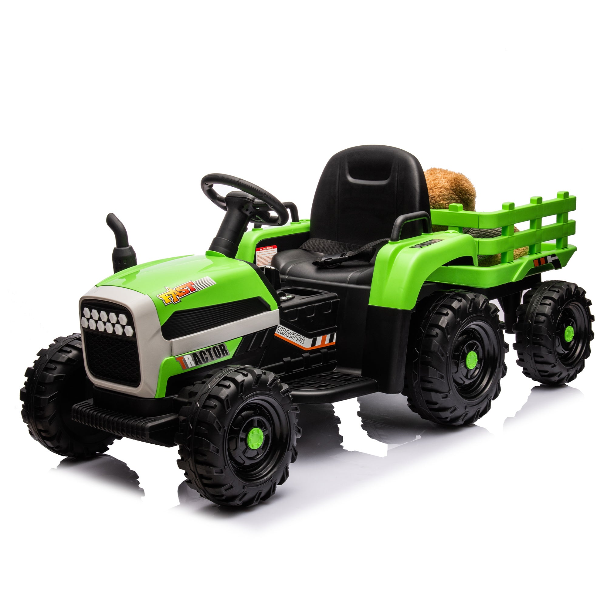 Ride on Tractor with Trailer,24V Battery Powered Electric Tractor Toy, 200w*2motor 1.86-4.97MPH/Remote Control,electric car for kids,Three speed adjustable,USB,MP3 ,Bluetooth,LED light, safety belt. - VINE GLOBAL