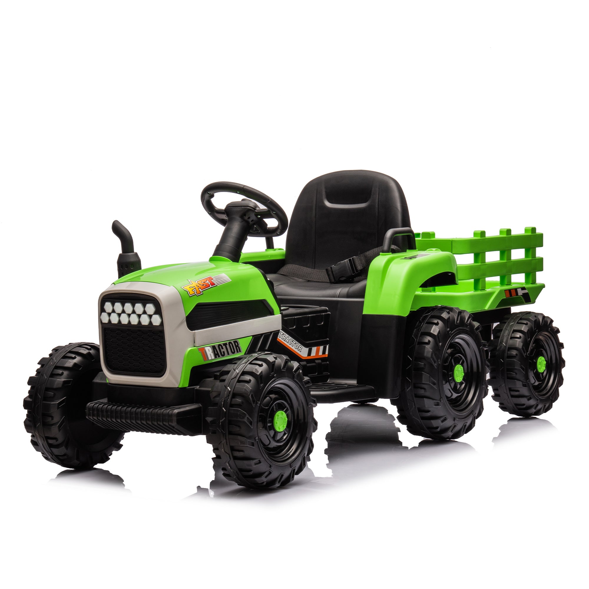Ride on Tractor with Trailer,24V Battery Powered Electric Tractor Toy, 200w*2motor 1.86-4.97MPH/Remote Control,electric car for kids,Three speed adjustable,USB,MP3 ,Bluetooth,LED light, safety belt. - VINE GLOBAL