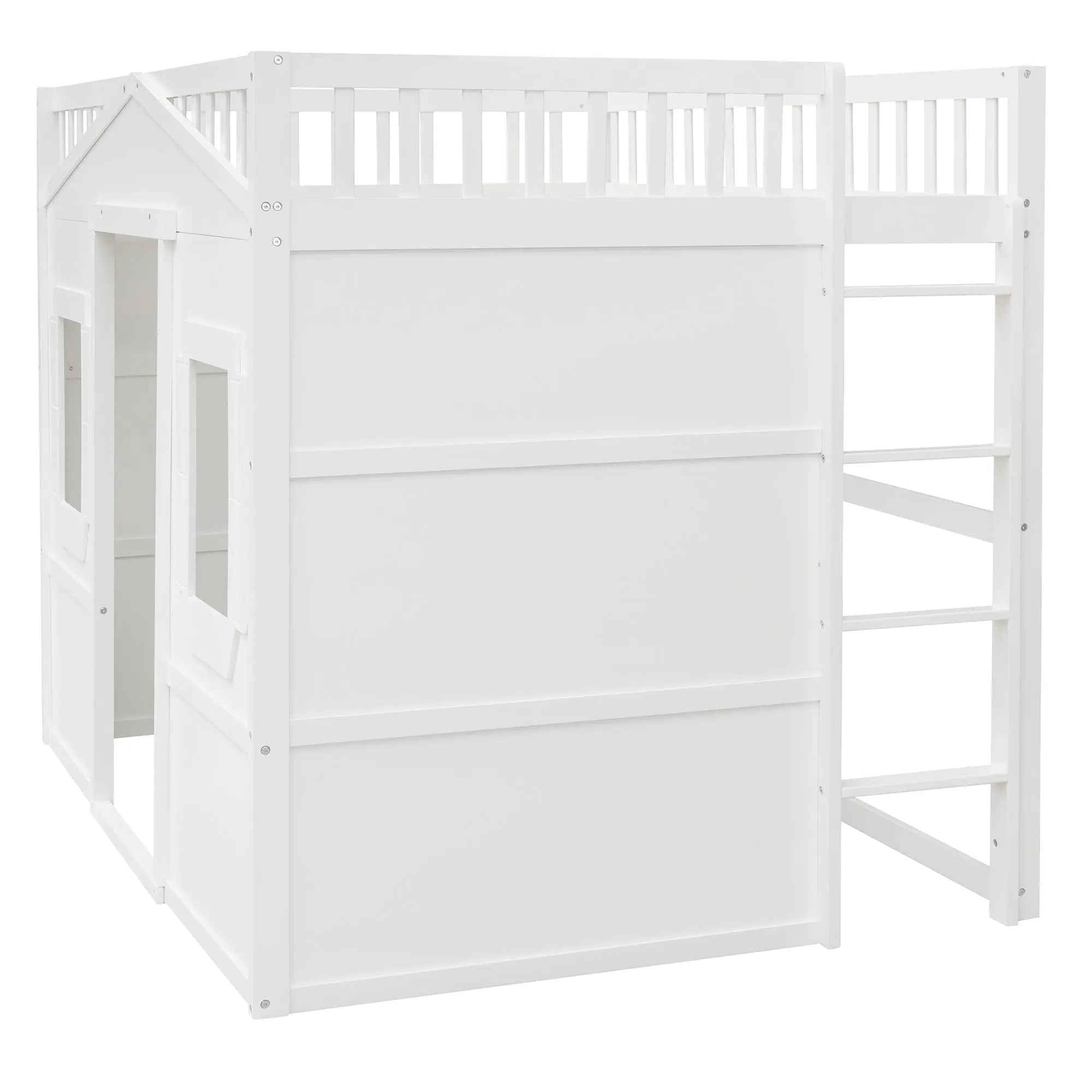 Full Size House Loft Bed With Ladder-White - VINE GLOBAL