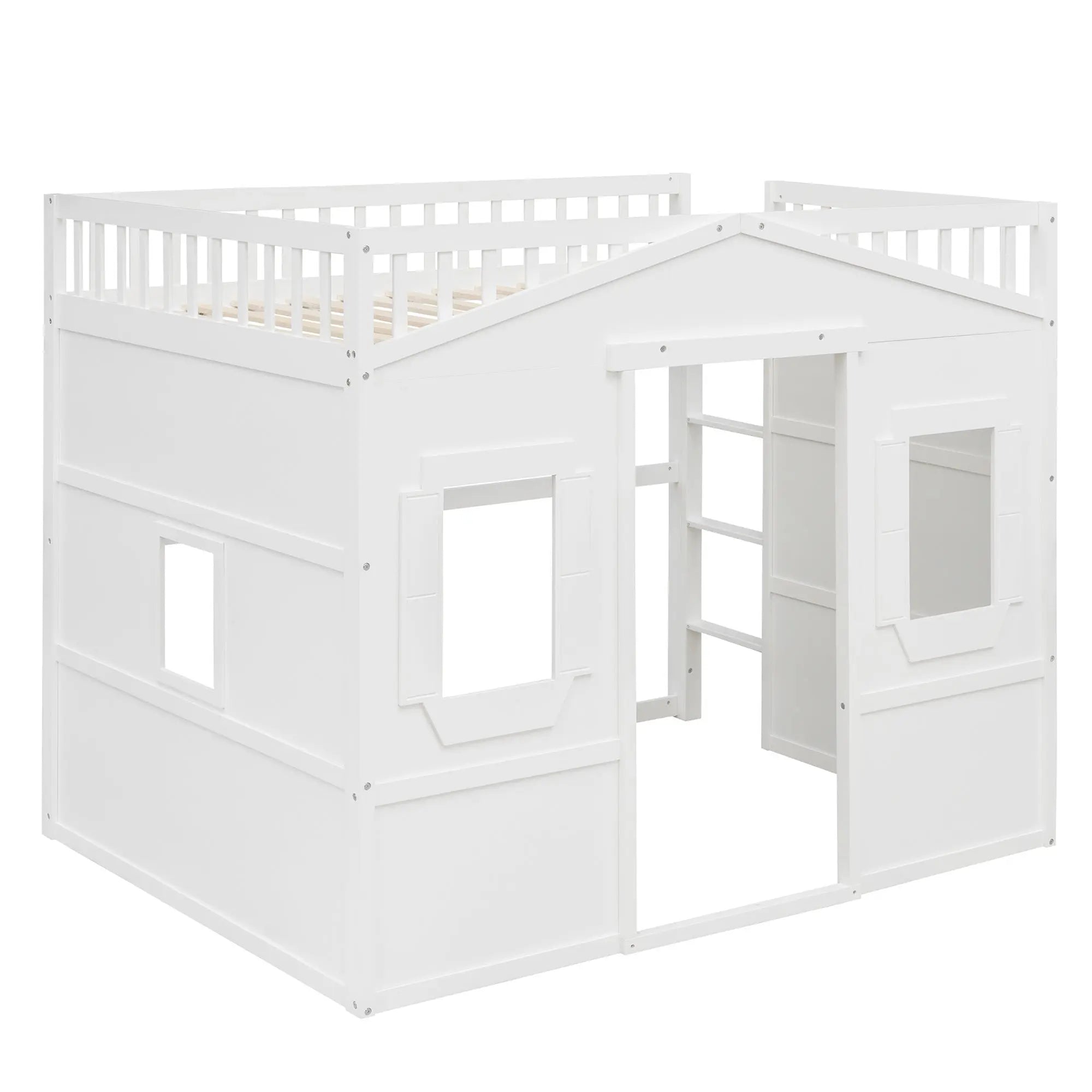 Full Size House Loft Bed With Ladder-White - VINE GLOBAL