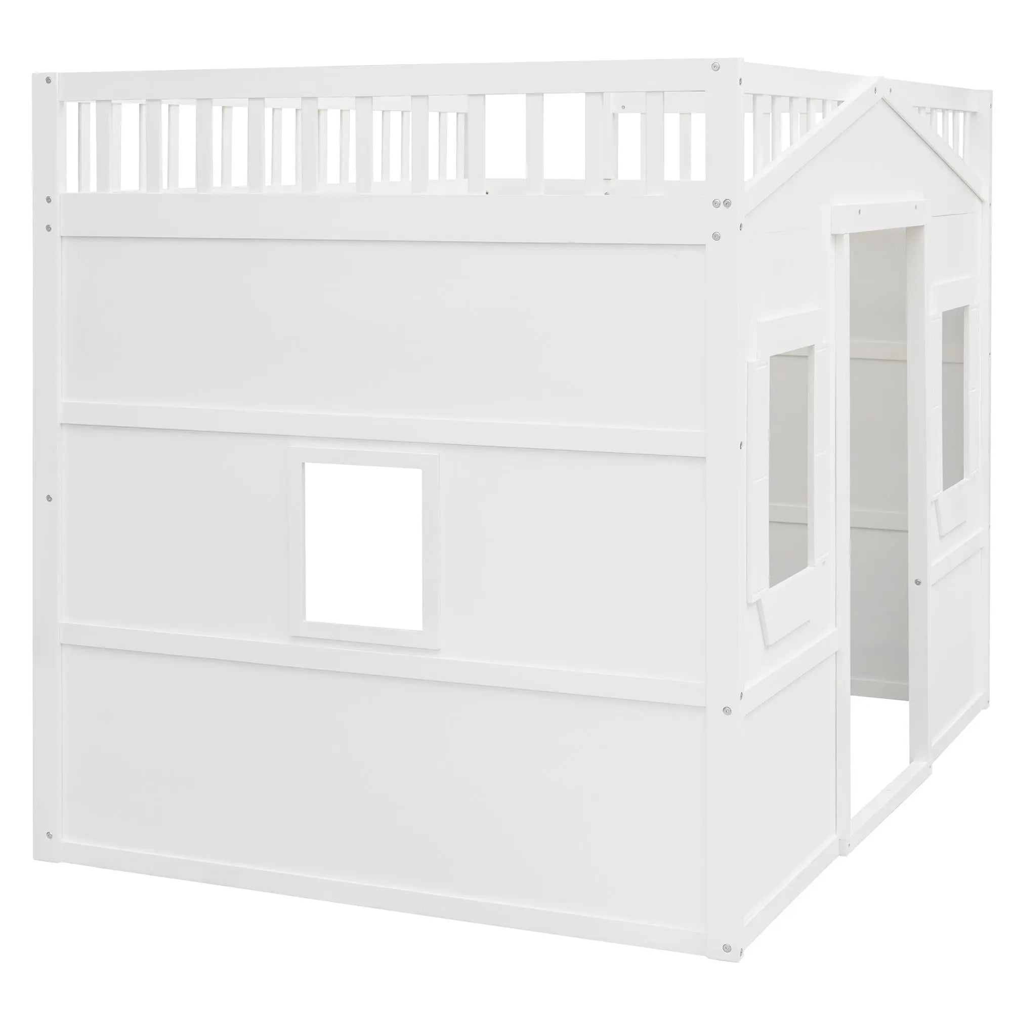 Full Size House Loft Bed With Ladder-White - VINE GLOBAL
