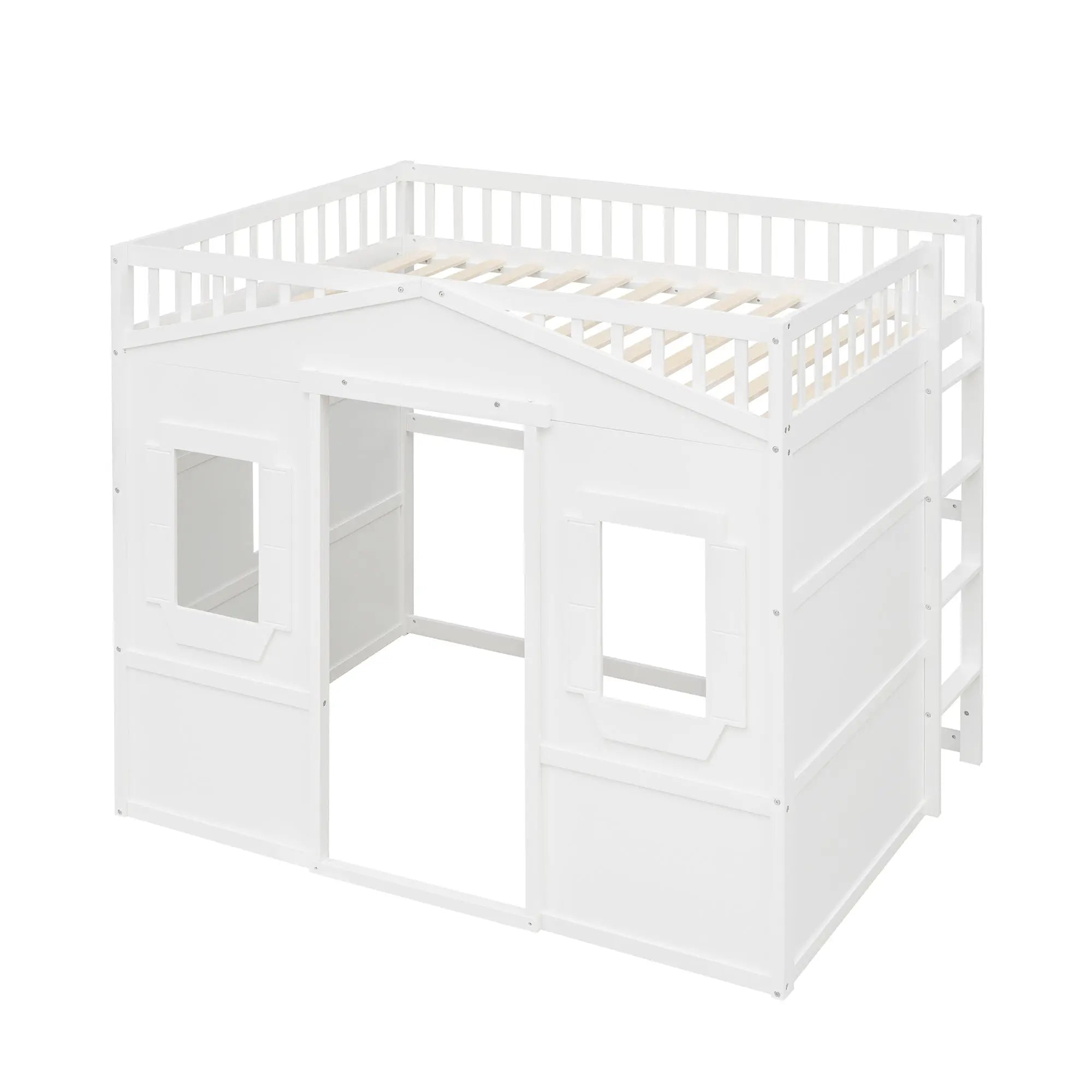 Full Size House Loft Bed With Ladder-White - VINE GLOBAL