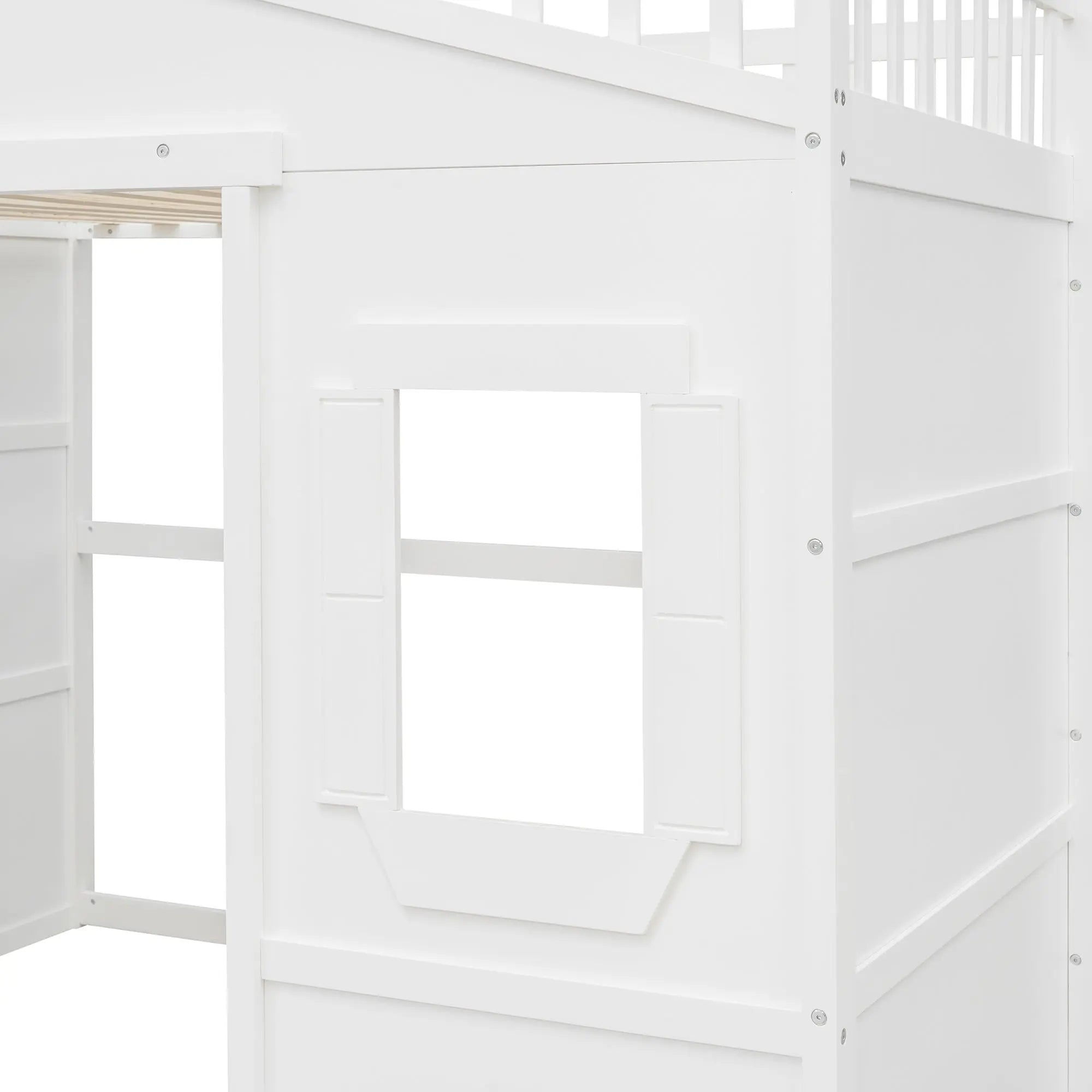 Full Size House Loft Bed With Ladder-White - VINE GLOBAL