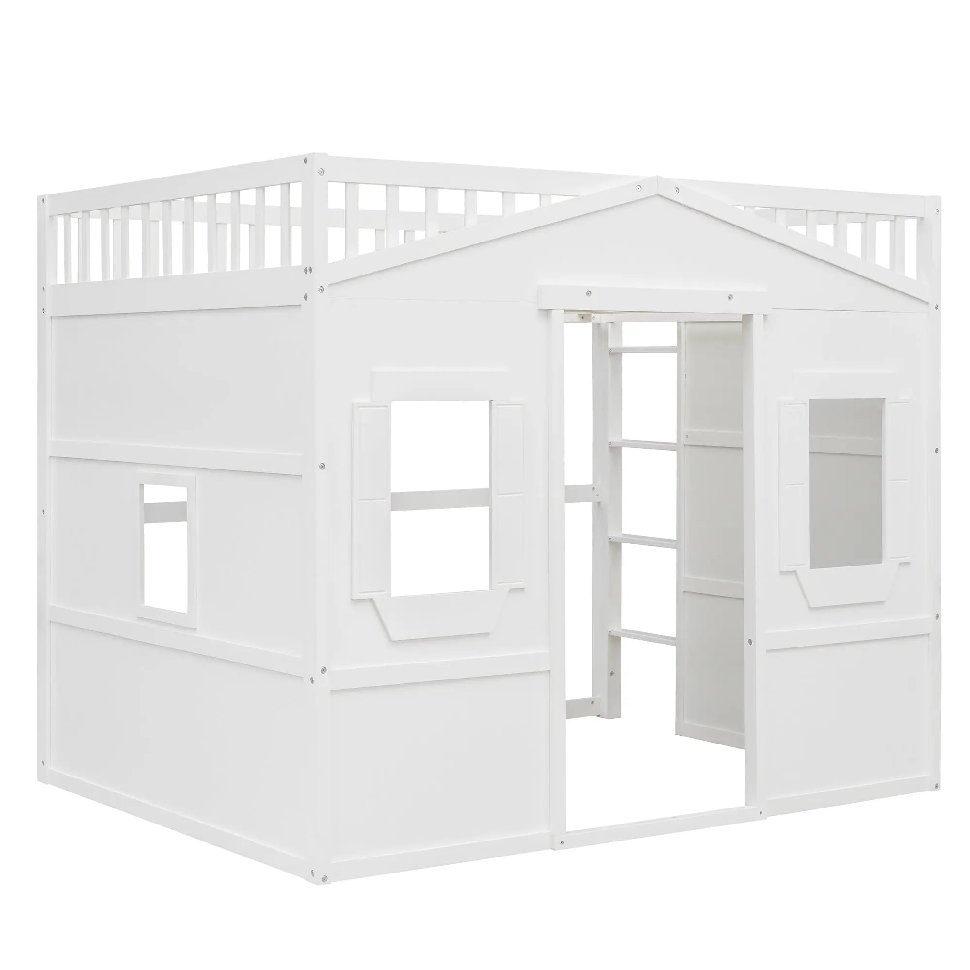 Full Size House Loft Bed With Ladder-White - VINE GLOBAL