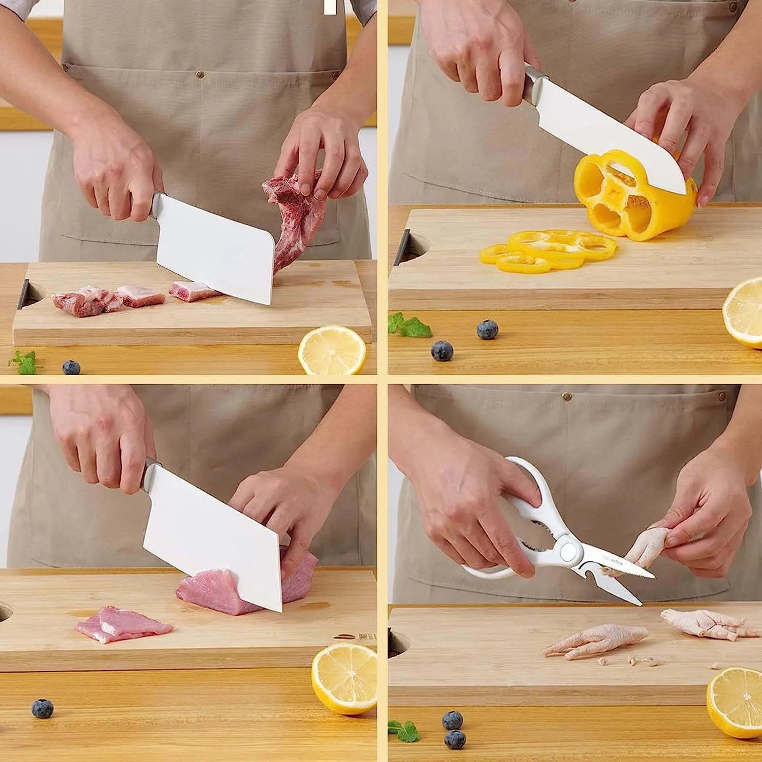 Knife Set for Kitchen, 6-Pieces White Non-stick Stainless Steel Knife Block Set, Ultra Sharp Kitchen Knife Set with Accessories for Cutting Slicing Dicing Chopping - VINE GLOBAL