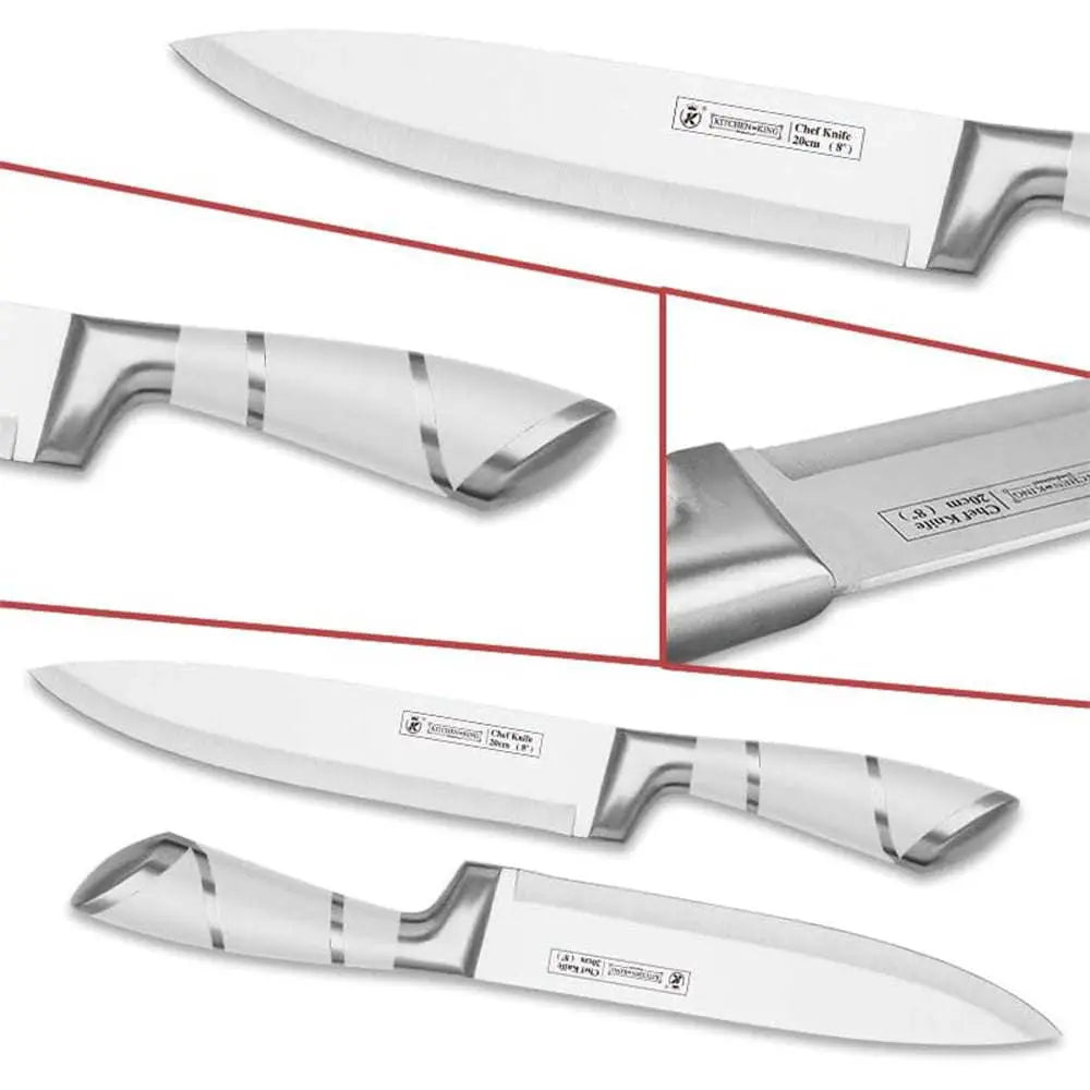 Kitchen Knife Set, 9-Piece White Sharp Non-Stick Coated Chef Knives Block Set,Stainless Steel Knife Set for Kitchen with Sharpener for Cutting Slicing Dicing Chopping - VINE GLOBAL