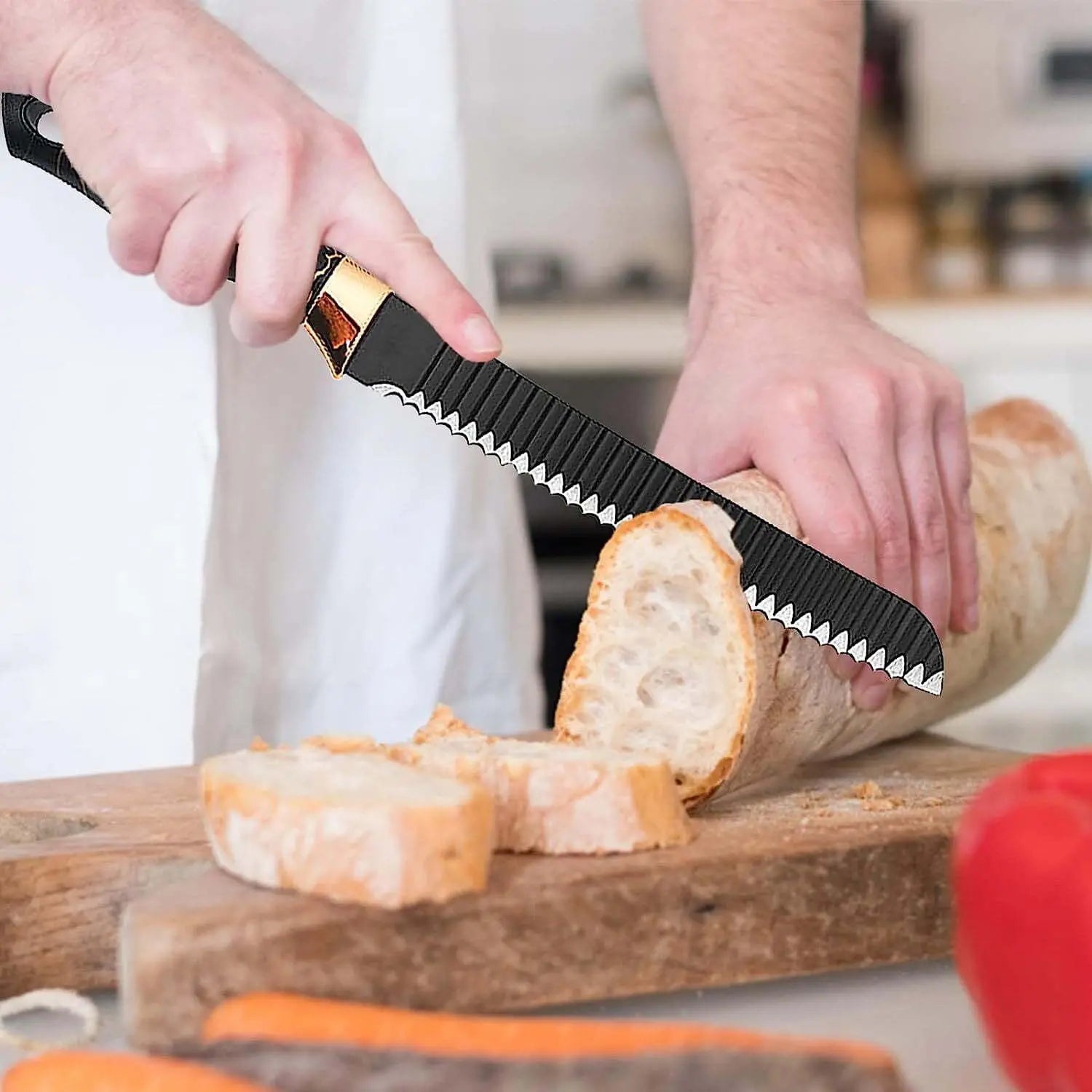 Knife Set for Kitchen, 6-Pieces Black Ultra Sharp Chef Knife Set with Ripple Blade, Marbling Handle Cooking Knife Set with Acrylic Stand for Home Restaurant Apartment - VINE GLOBAL