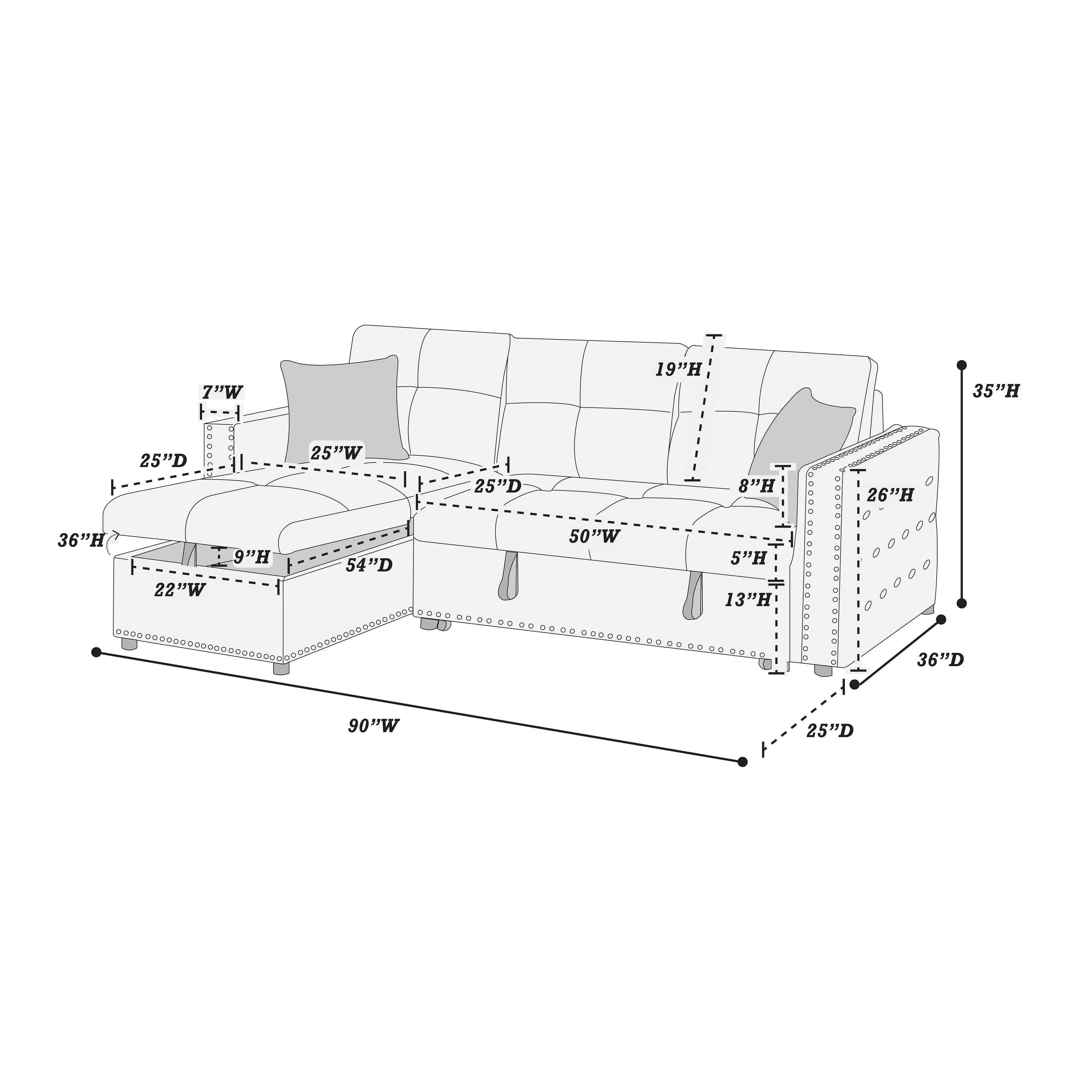 Black Velvet Convertible Sectional Sofa Pull out Bed Couch Storage Chaise Tufted Reversible 2pc Sectional Living Room - VINE GLOBAL