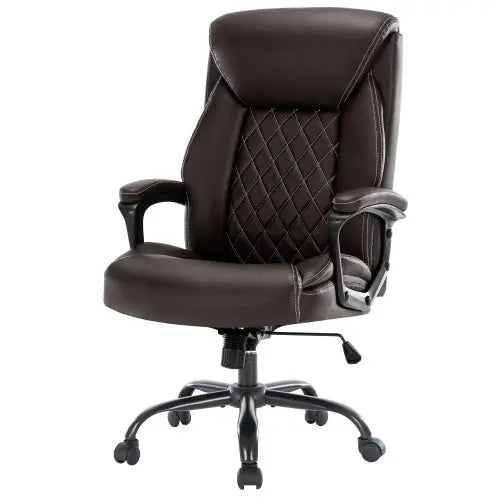 Executive Office Chair - 500lbs Heavy Duty Office Chair, Wide Seat Bonded Leather Office Chair with 30-Degree Back Tilt & Lumbar Support (Brown) - VINE GLOBAL