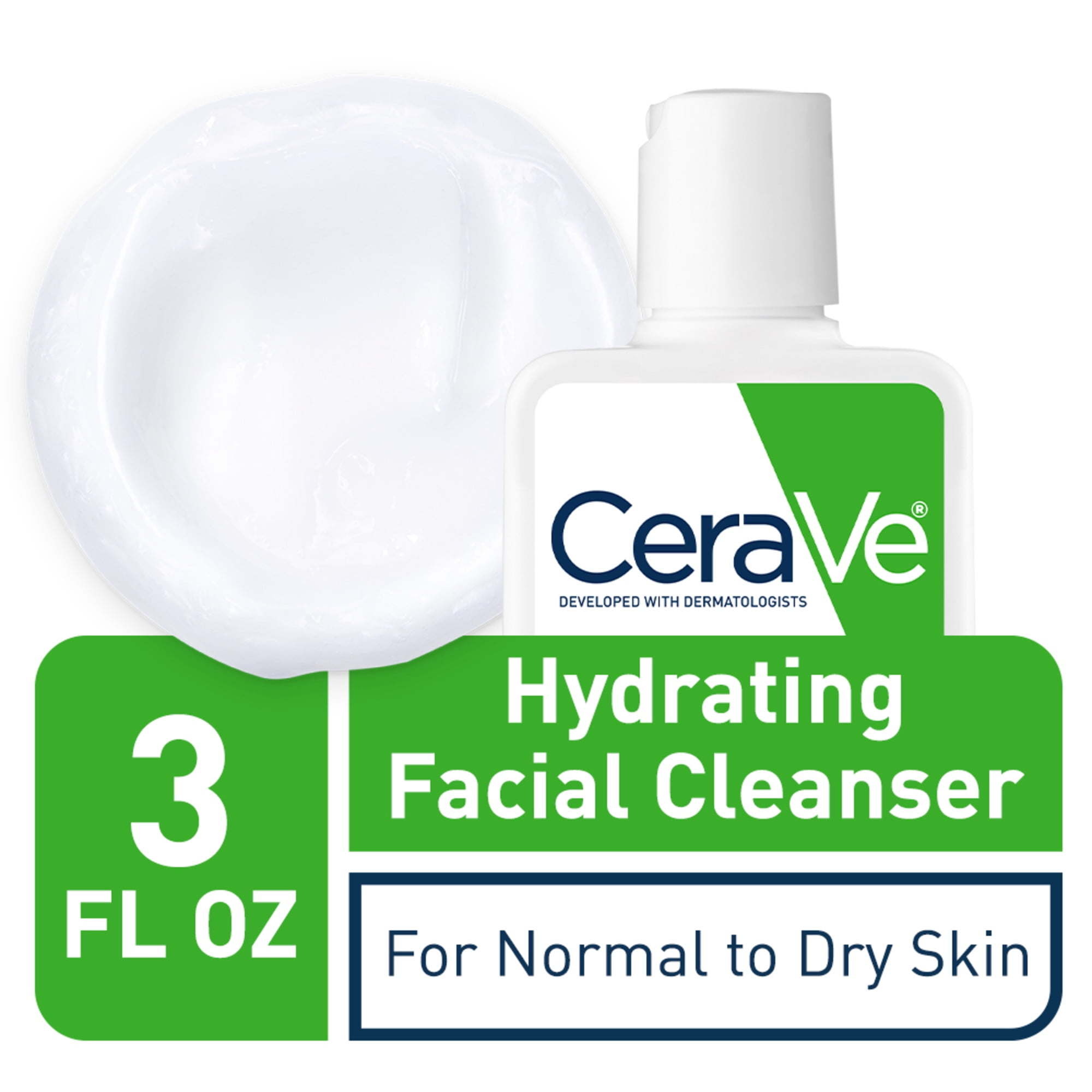 CeraVe Hydrating Cream-to-Foam Facial Cleanser with Hyaluronic Acid for Normal to Dry Skin, 3 fl oz - VINE GLOBAL