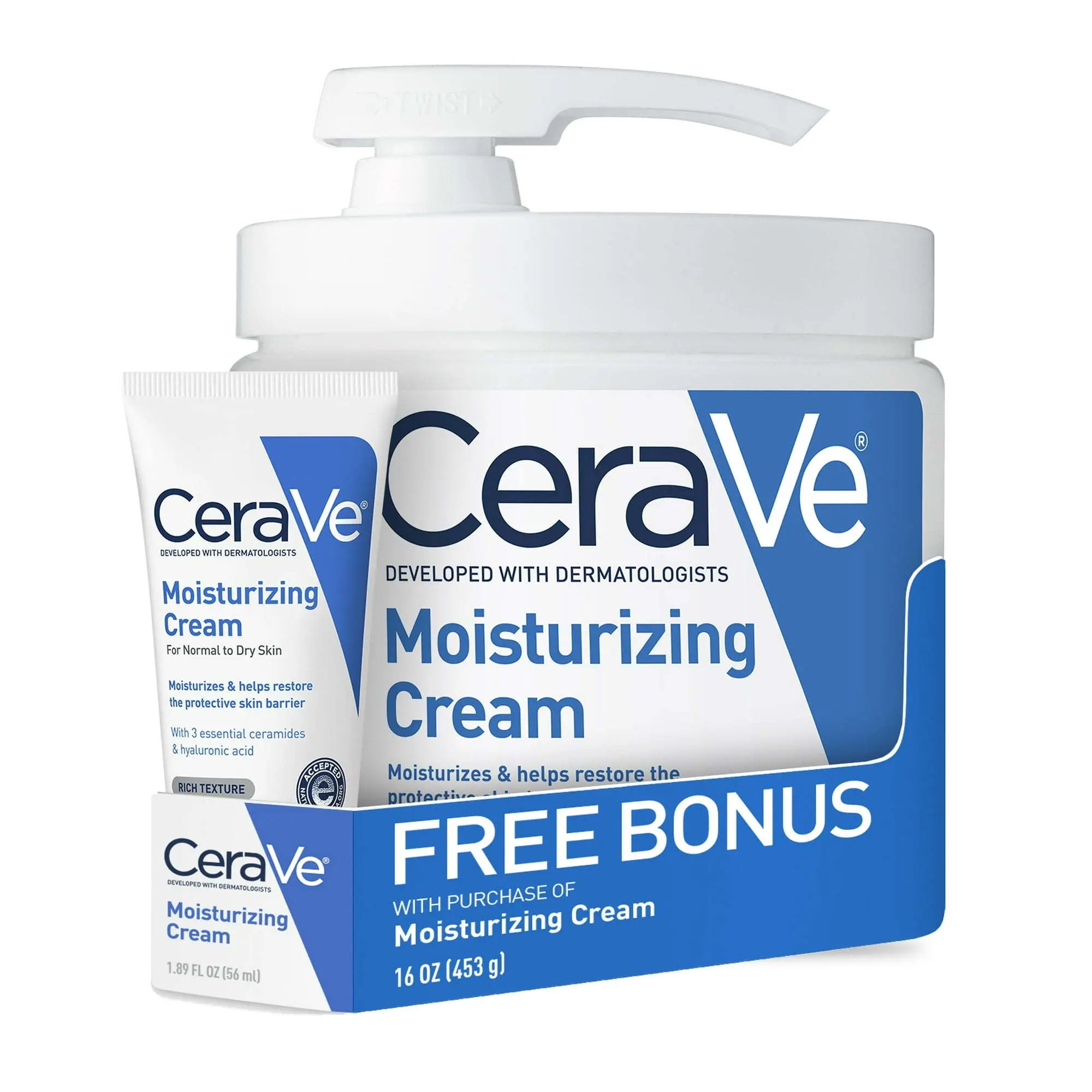 CeraVe Moisturizing Cream Bundle, 16 oz Pump Jar & 1.89 oz Travel size for Normal to Very Dry Skin - VINE GLOBAL