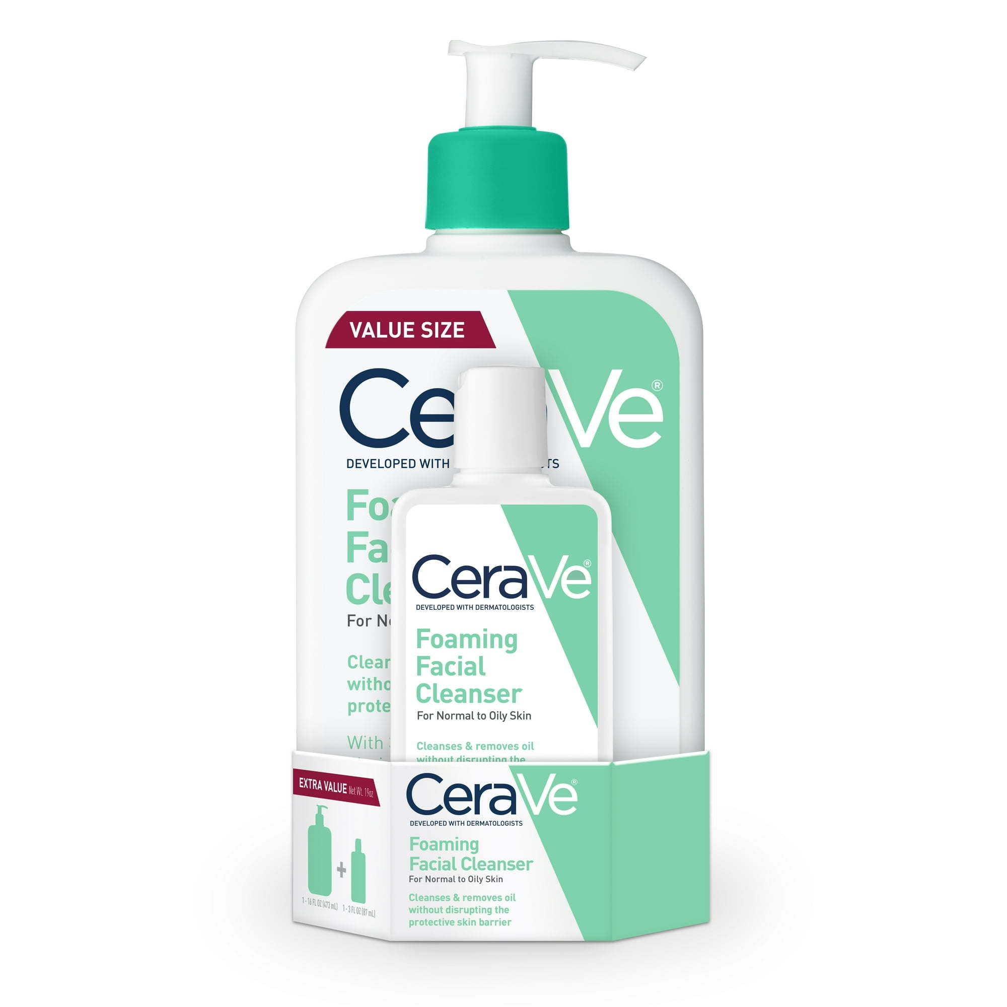 CeraVe Foaming Facial Cleanser, Daily Face Wash for Normal to Oily Skin, 3 fl oz & 16 fl oz - VINE GLOBAL