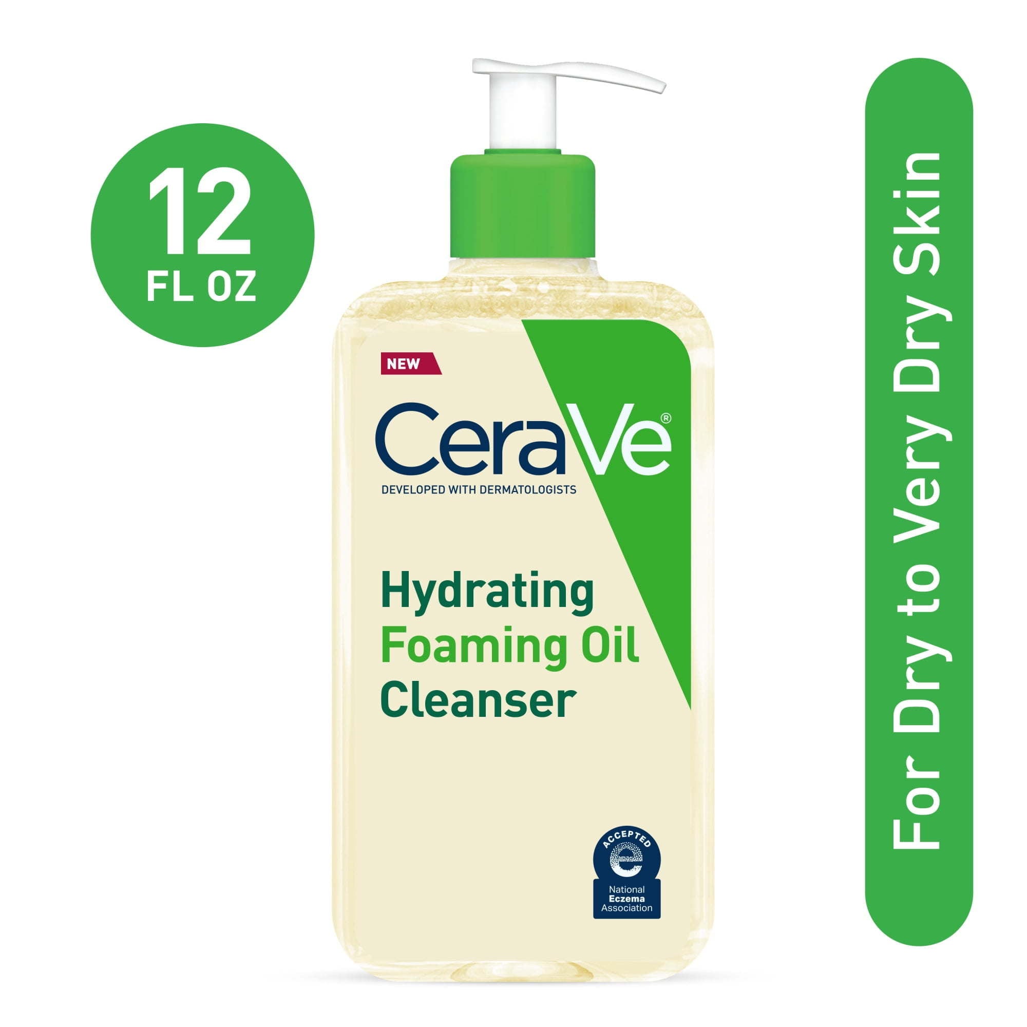 CeraVe Hydrating Foaming Oil Facial Cleanser, Dry Skin Face Wash with Hyaluronic Acid, 12 fl oz - VINE GLOBAL