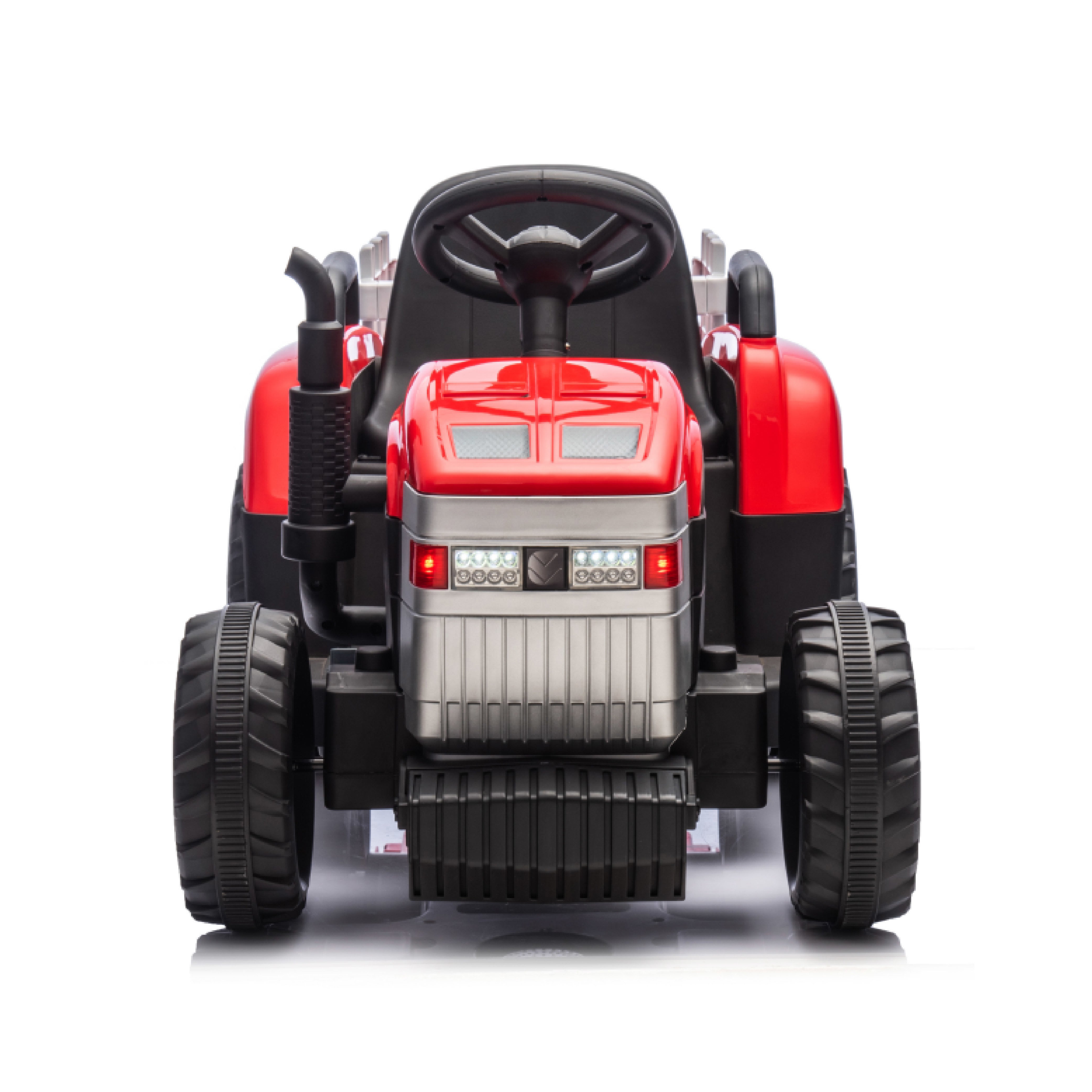 Red, 12V7AH Battery-Powered Toy Tractor with Trailer, Remote Control, Kids' Electric Excavator Vehicles with 2x35W Dual Motor, Treaded Tires, LED Lights, USB, Music, - Gifts for Boy, Girl - VINE GLOBAL