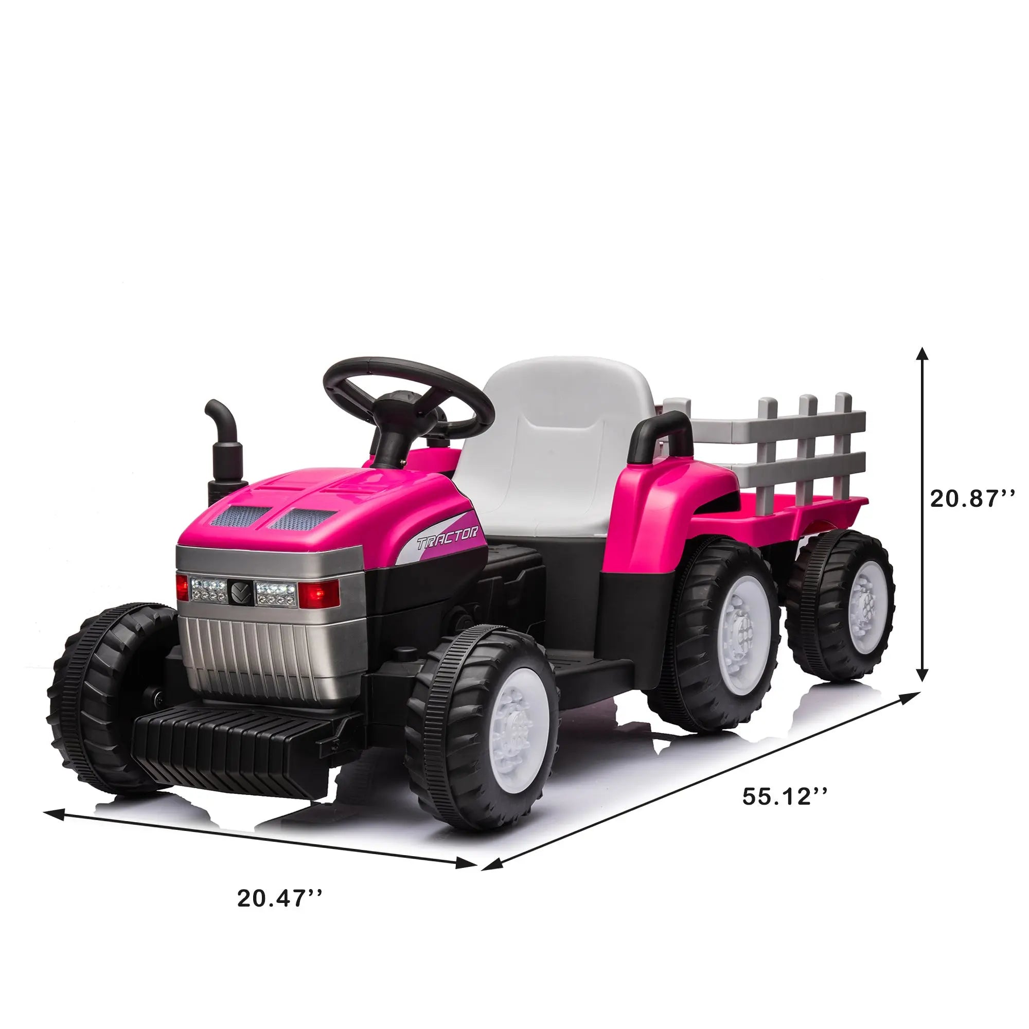 Pink, 12V7AH Battery-Powered Toy Tractor with Trailer, Remote Control, Kids' Electric Excavator Vehicles with 2x35W Dual Motor, Treaded Tires, LED Lights, USB, Music, Safety Belt - Gift Childrens DAY - VINE GLOBAL
