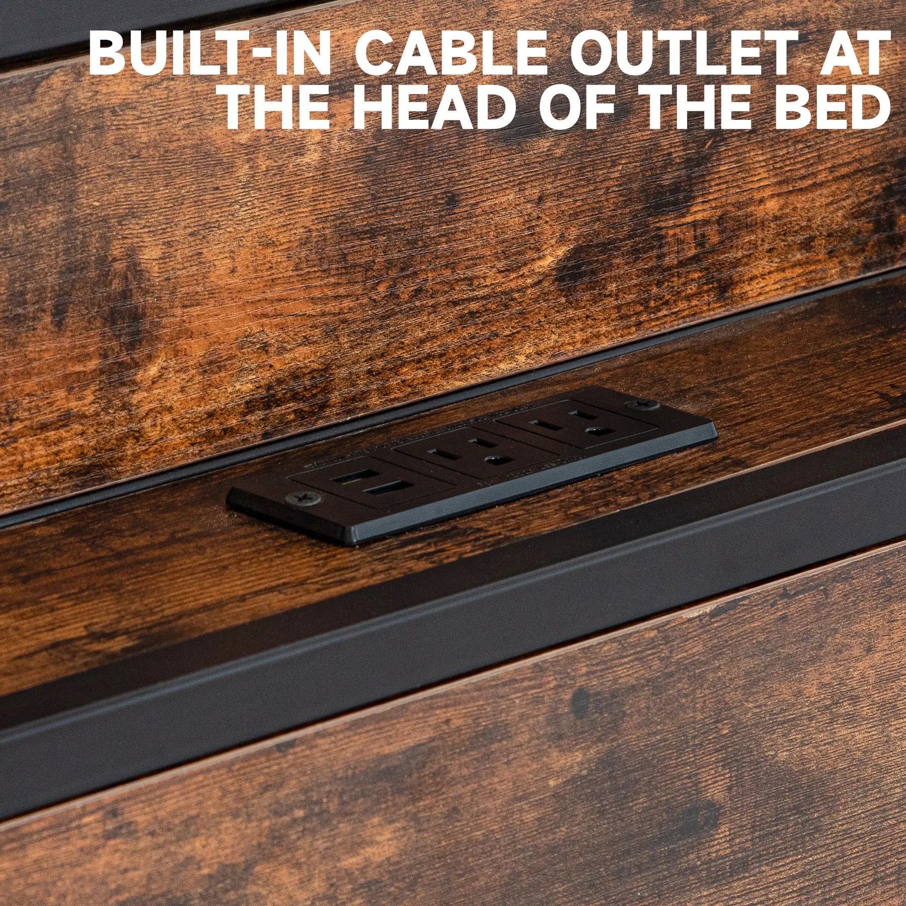 Black Queen Metal Bed Frame with Wooden Headboard and and Footboard and Iron Slats, Rustic Bed Base, Heavy Duty Platform Bed Frame, 12 Inch Underbed Storage/No Springs Required - VINE GLOBAL