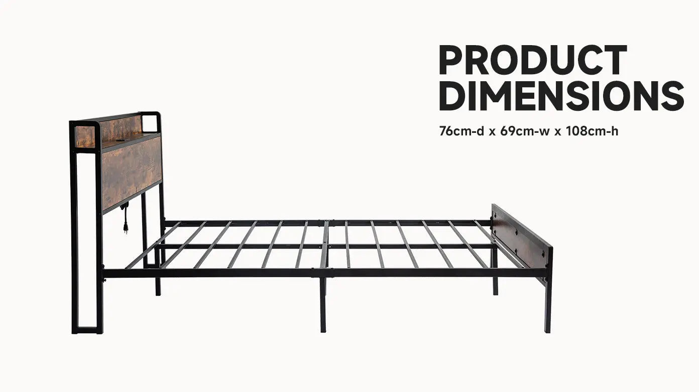 Black Queen Metal Bed Frame with Wooden Headboard and and Footboard and Iron Slats, Rustic Bed Base, Heavy Duty Platform Bed Frame, 12 Inch Underbed Storage/No Springs Required - VINE GLOBAL