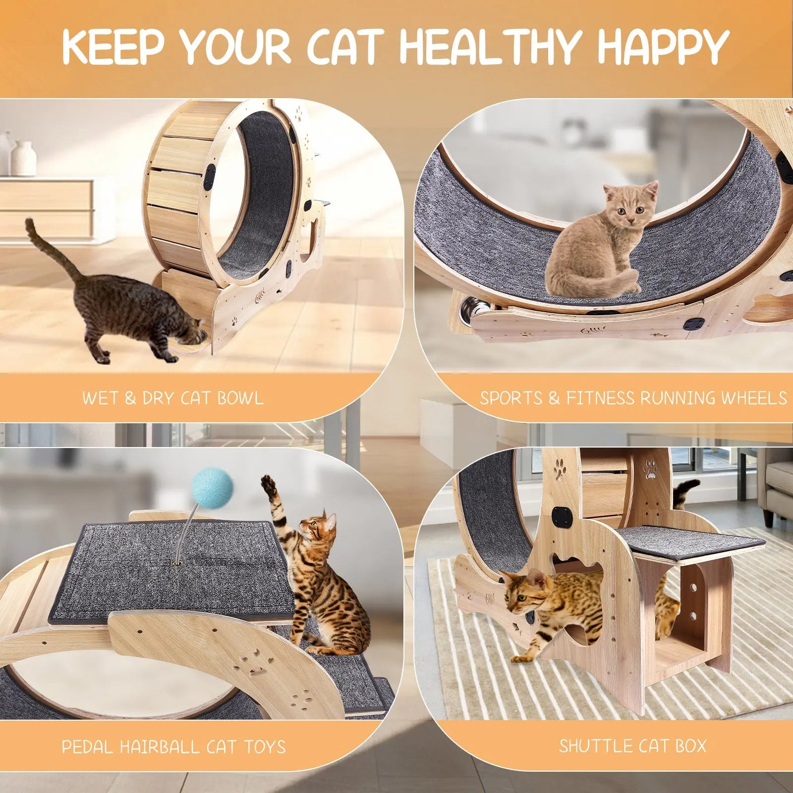 Cat Wheel 4-in-1 Cat Exercise Wheel,Upgraded Cat Wheel Exerciser for Indoor Cats,Large Cat Treadmill,Cat Running Wheel with Silent Wheel,Cat Walking Wheel Cat Furniture Cat Toys - VINE GLOBAL