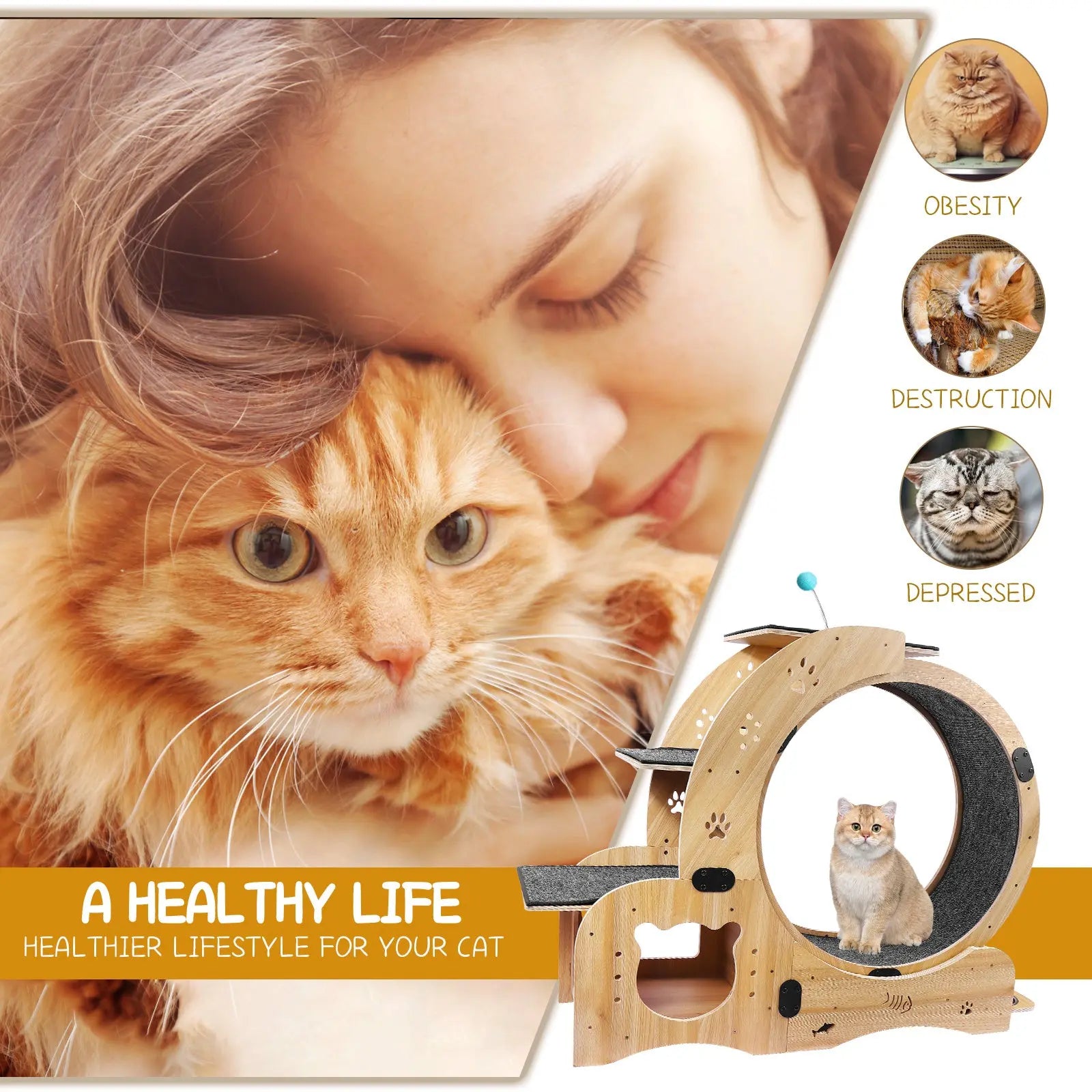 Cat Wheel 4-in-1 Cat Exercise Wheel,Upgraded Cat Wheel Exerciser for Indoor Cats,Large Cat Treadmill,Cat Running Wheel with Silent Wheel,Cat Walking Wheel Cat Furniture Cat Toys - VINE GLOBAL