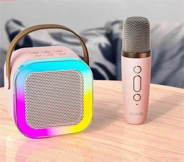 Children's and adult karaoke machine, mini portable Bluetooth karaoke speaker with 2 wireless microphones and dynamic lights, birthday gift, home KTV, outdoor, travel - VINE GLOBAL