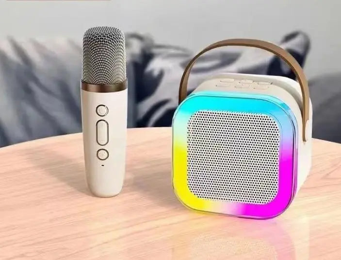 Children's and adult karaoke machine, mini portable Bluetooth karaoke speaker with 2 wireless microphones and dynamic lights, birthday gift, home KTV, outdoor, travel - VINE GLOBAL