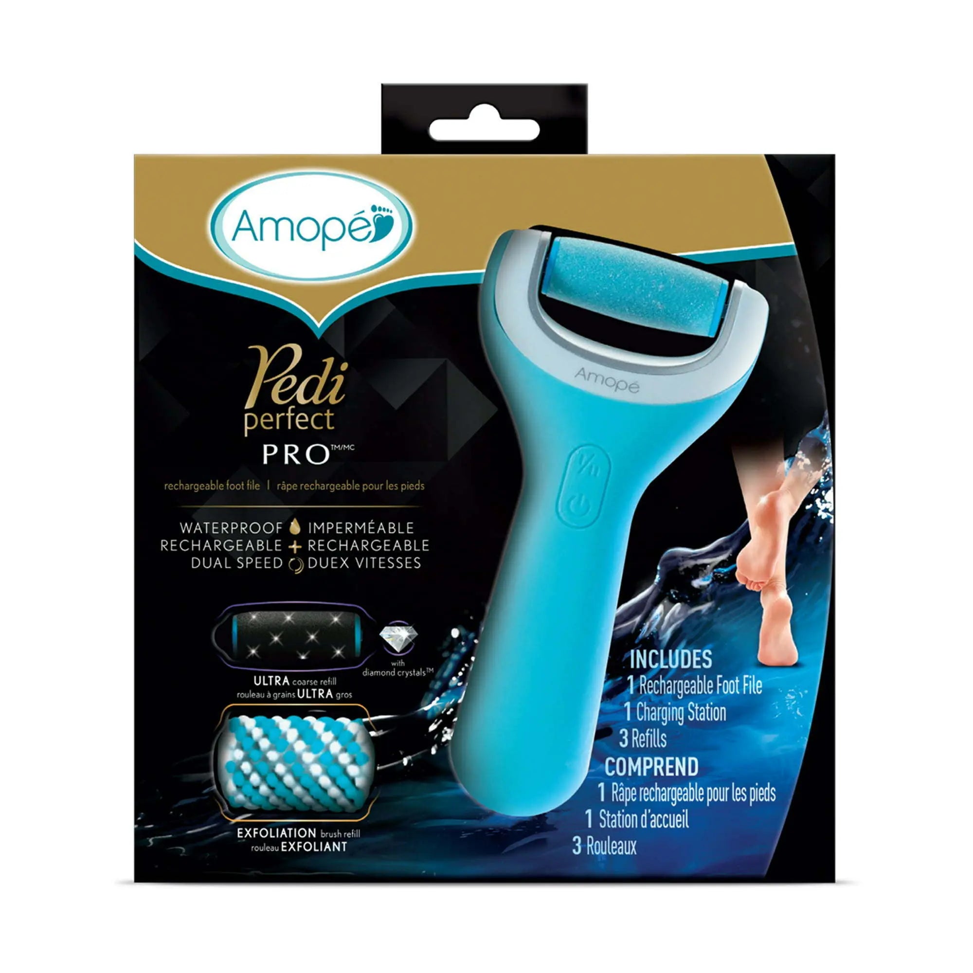 Amope Pedi Perfect Pro Rechargeable Foot File Dual- Speed with Diamond Crystals for Feet Hard and Dead Skin  Ultra Coarse Refill Head (Blue Gadget) 1 Count - VINE GLOBAL
