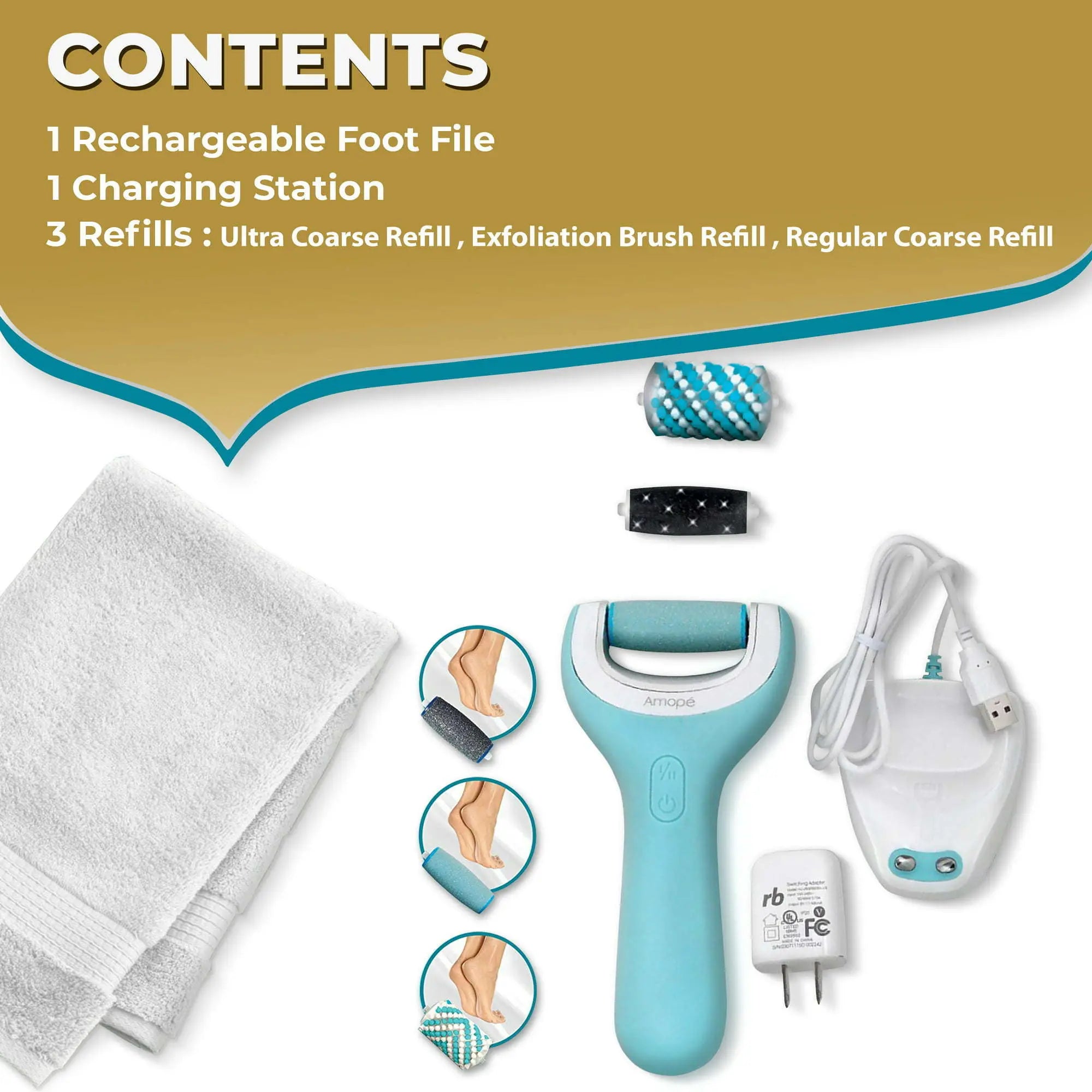 Amope Pedi Perfect Pro Rechargeable Foot File Dual- Speed with Diamond Crystals for Feet Hard and Dead Skin  Ultra Coarse Refill Head (Blue Gadget) 1 Count - VINE GLOBAL