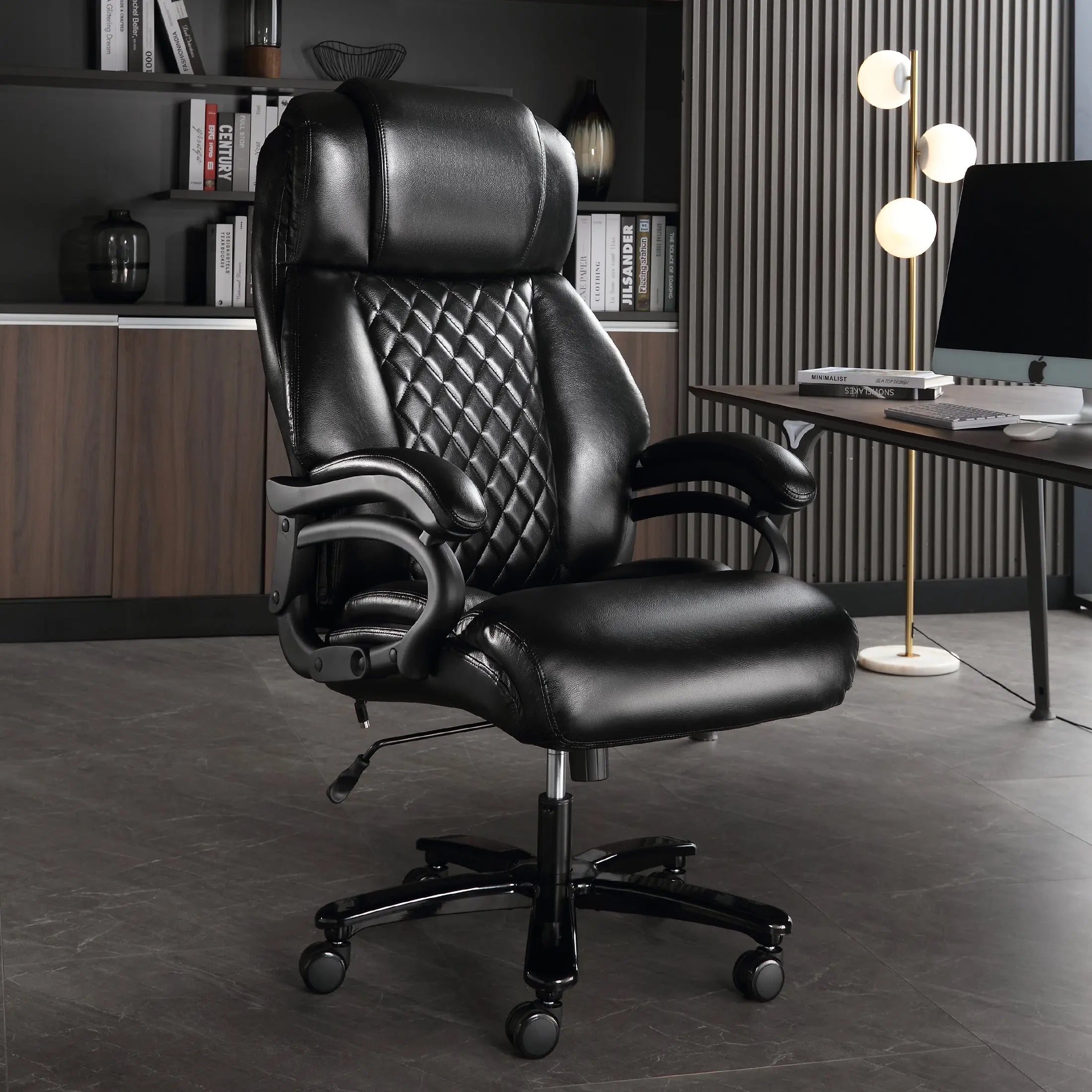 Big and Tall Office Chair, 500lbs High Back Large Executive Chair with Electric Airbag Heating High Back Computer Chair with Wide Seat, Black Ergonomic Leather Rocking Chair - VINE GLOBAL