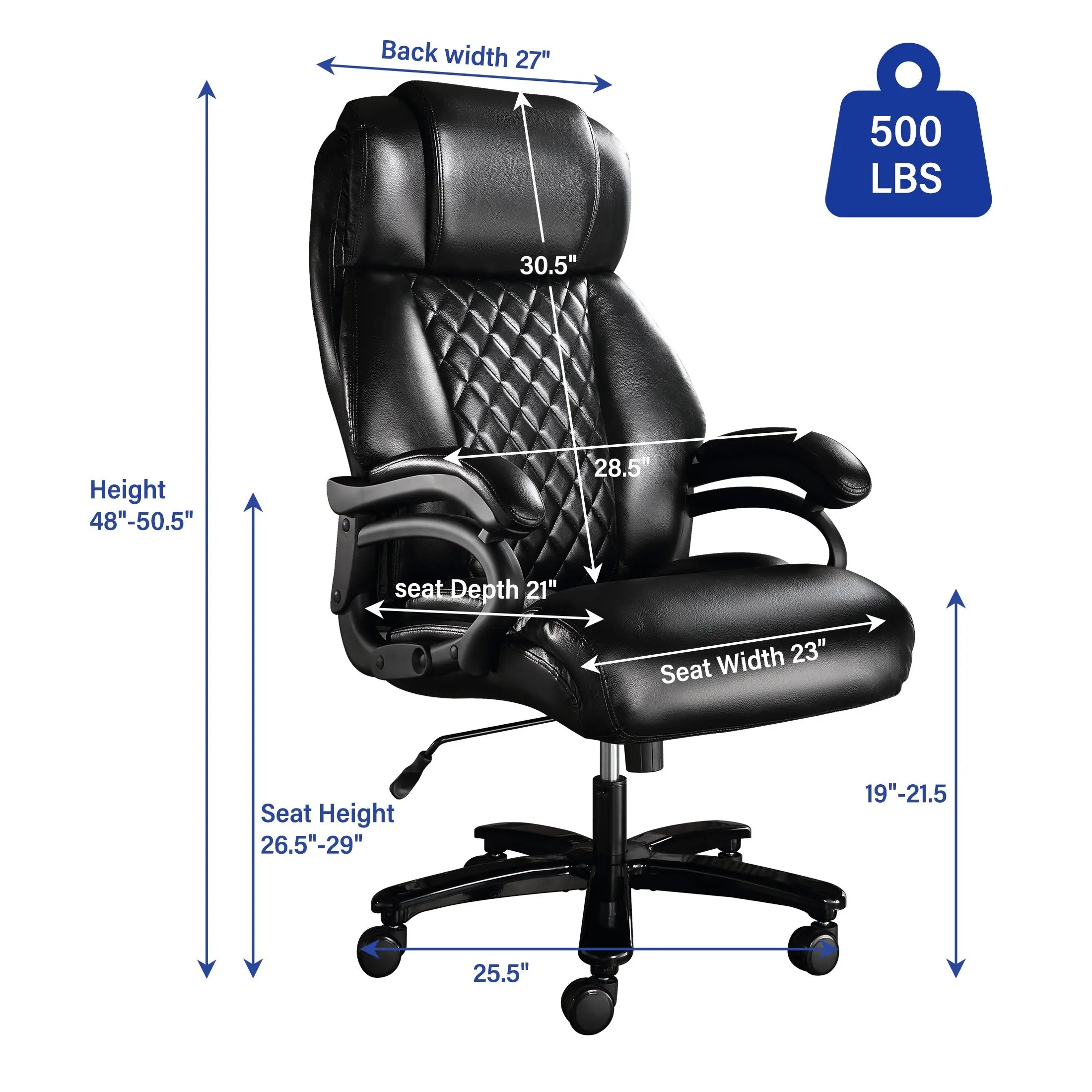 Big and Tall Office Chair, 500lbs High Back Large Executive Chair with Electric Airbag Heating High Back Computer Chair with Wide Seat, Black Ergonomic Leather Rocking Chair - VINE GLOBAL