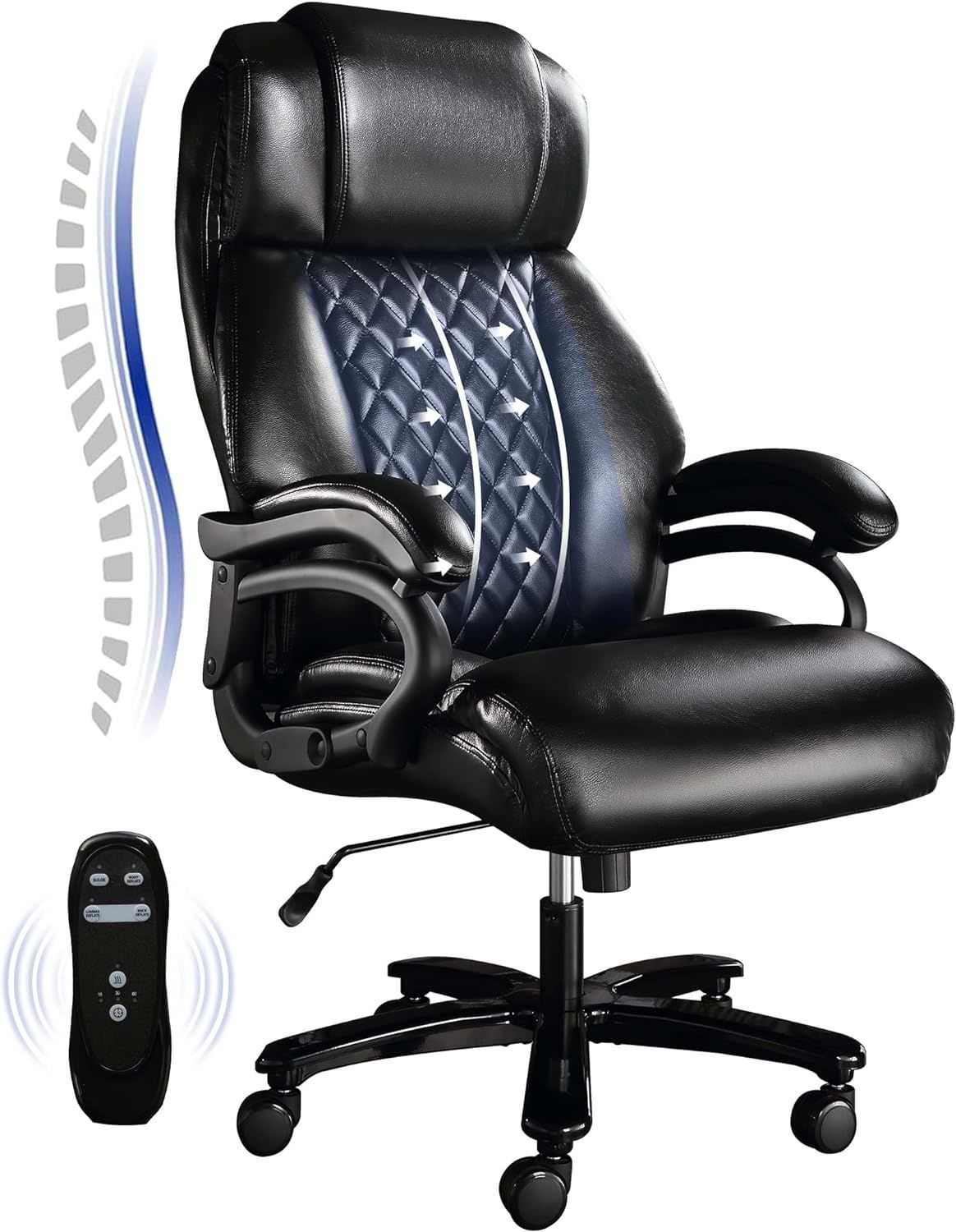 Big and Tall Office Chair, 500lbs High Back Large Executive Chair with Electric Airbag Heating High Back Computer Chair with Wide Seat, Black Ergonomic Leather Rocking Chair - VINE GLOBAL